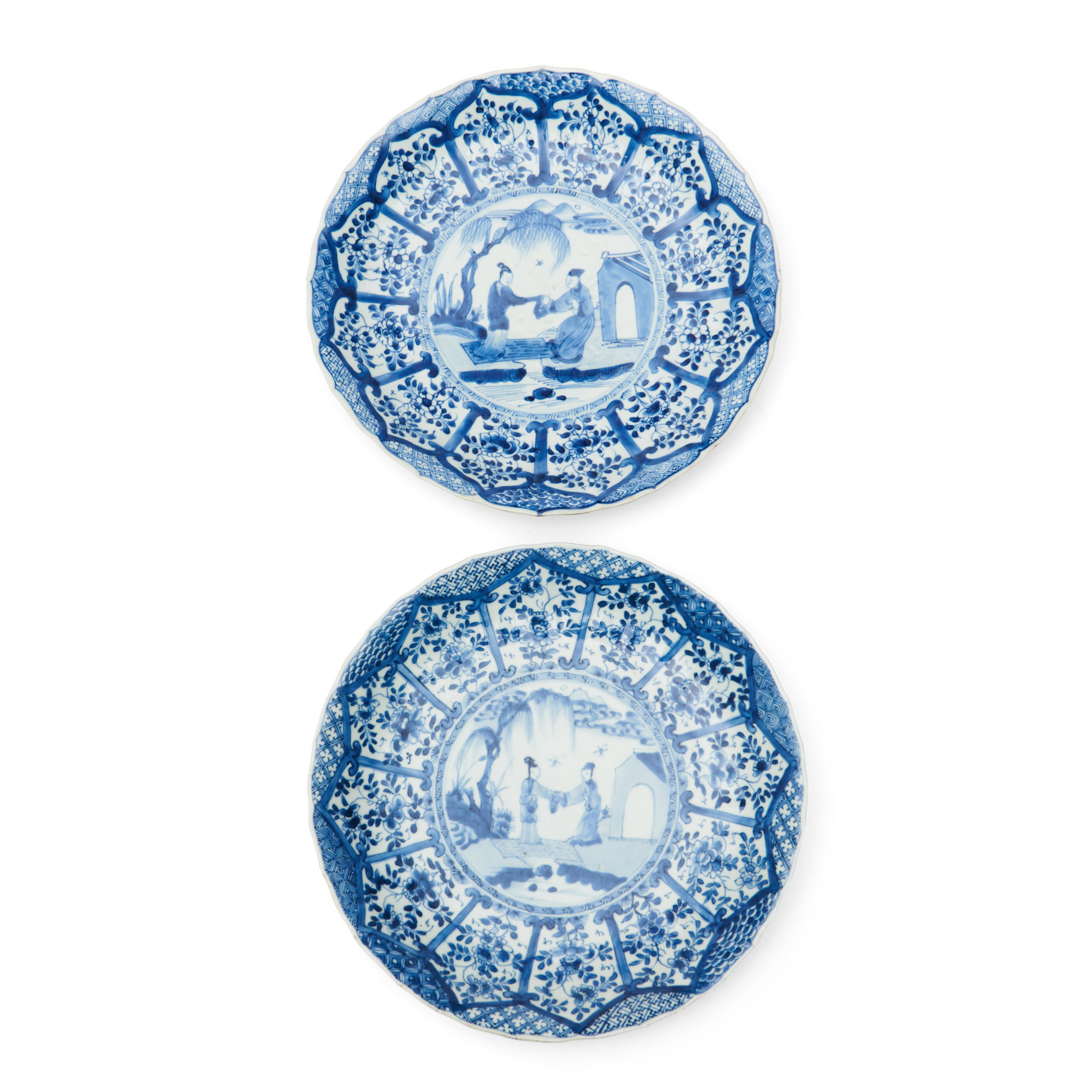 Appraisal: TWO BLUE AND WHITE FLORAL DISHES China Kangxi period with