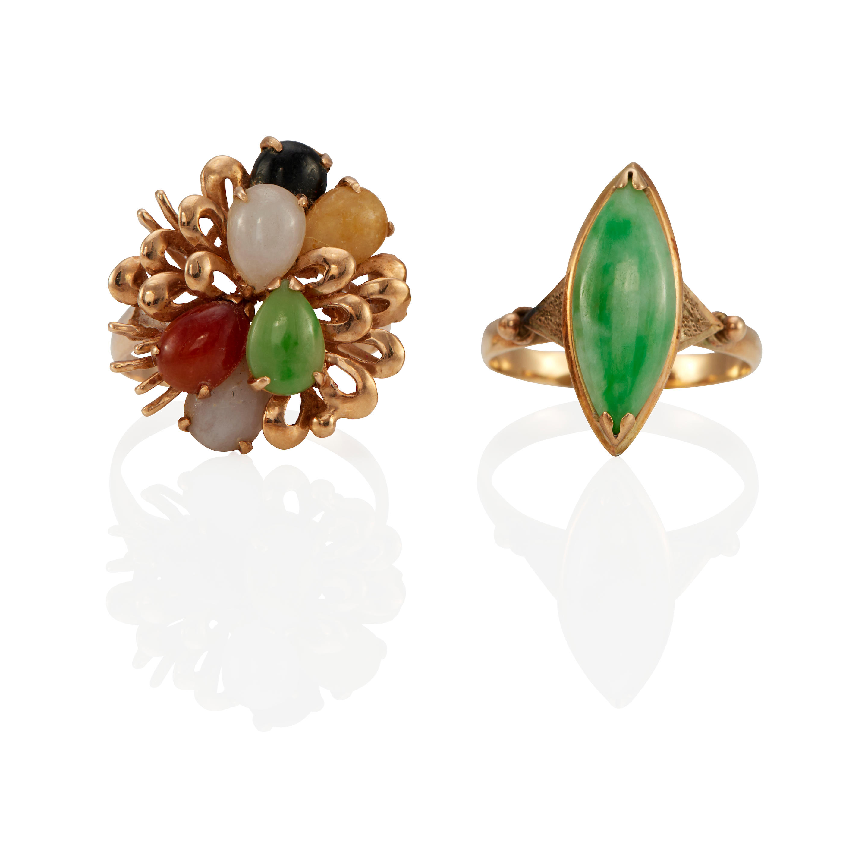 Appraisal: TWO K GOLD AND JADE RINGS k yellow gold ring