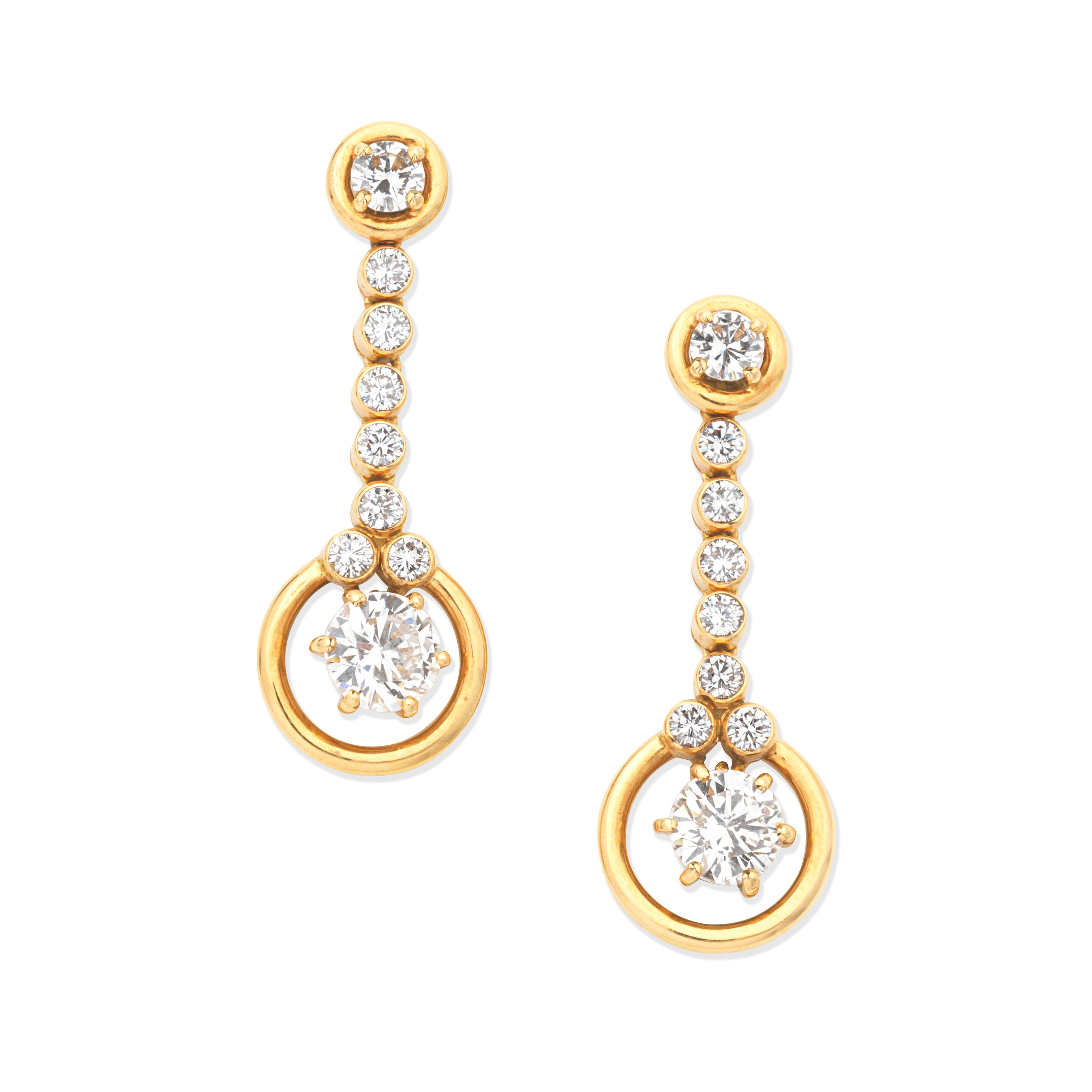 Appraisal: DIAMOND PENDENT EARRINGS Each brilliant-cut diamond surmount suspending a brilliant-cut