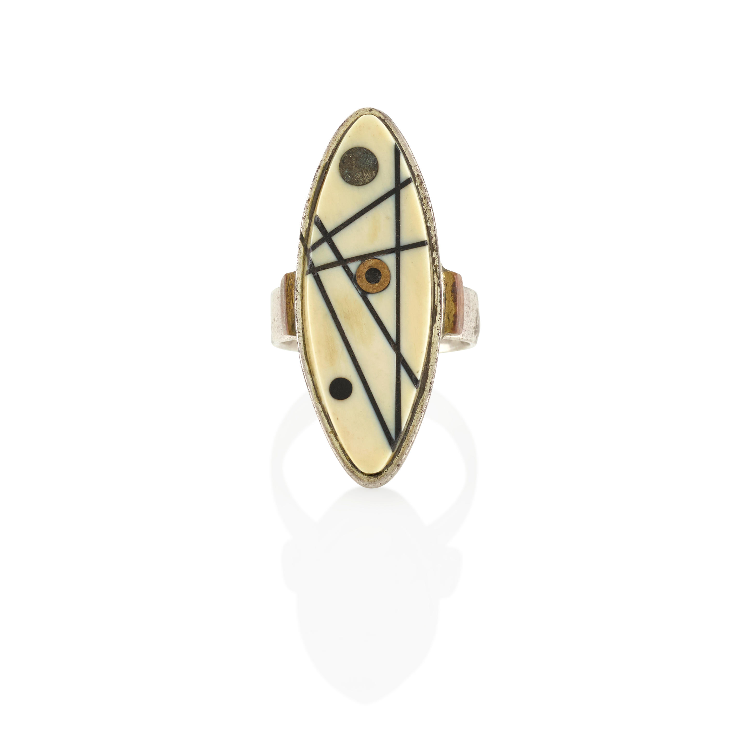 Appraisal: MACCHIARINI A MIXED METAL RING Featuring a marquise-shaped bone tablet