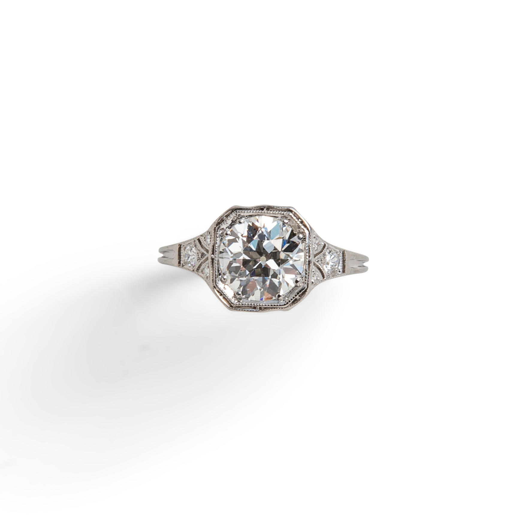 Appraisal: AN ART DECO PLATINUM AND DIAMOND SOLITAIRE Set with an