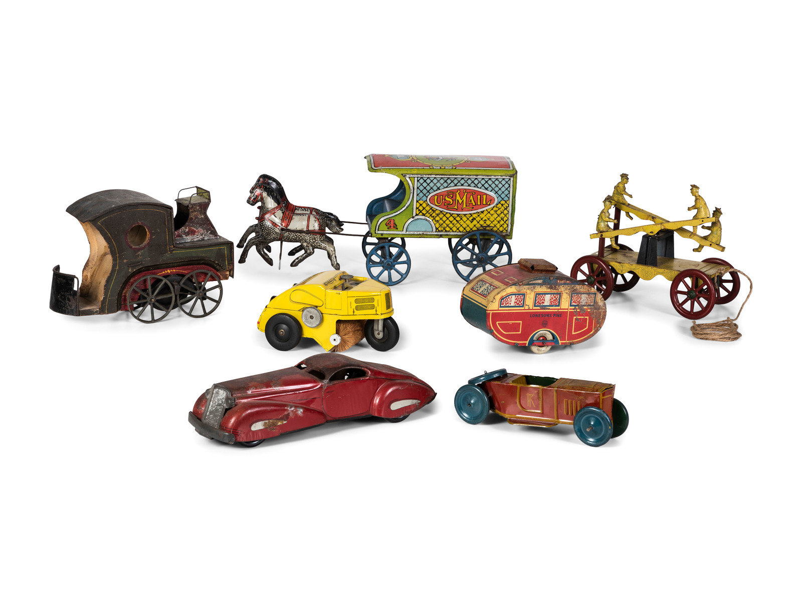 Appraisal: Six Tin Lithograph and Painted Toy Vehicles th Century comprising