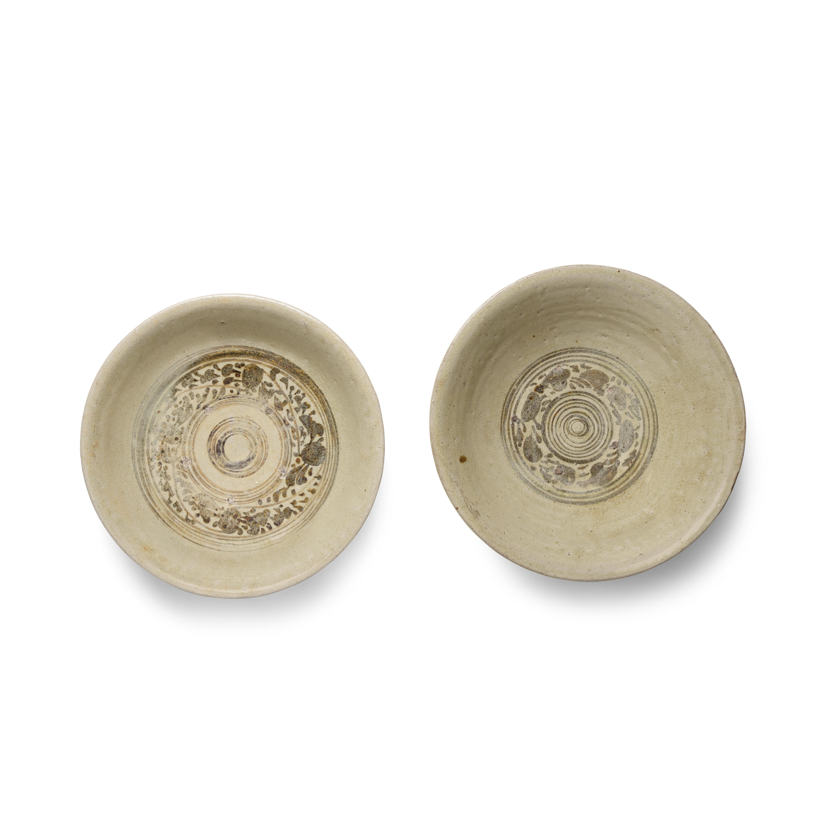 Appraisal: TWO UNDERGLAZE-DECORATED SUKHOTHAI BOWLS Thailand th th century Comprising a