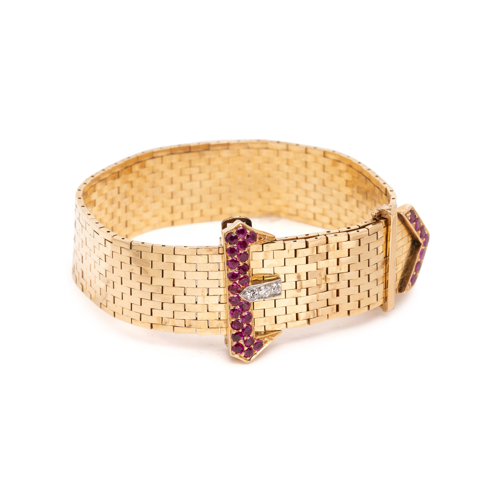 Appraisal: TIFFANY amp CO RETRO YELLOW GOLD RUBY AND DIAMOND BELT