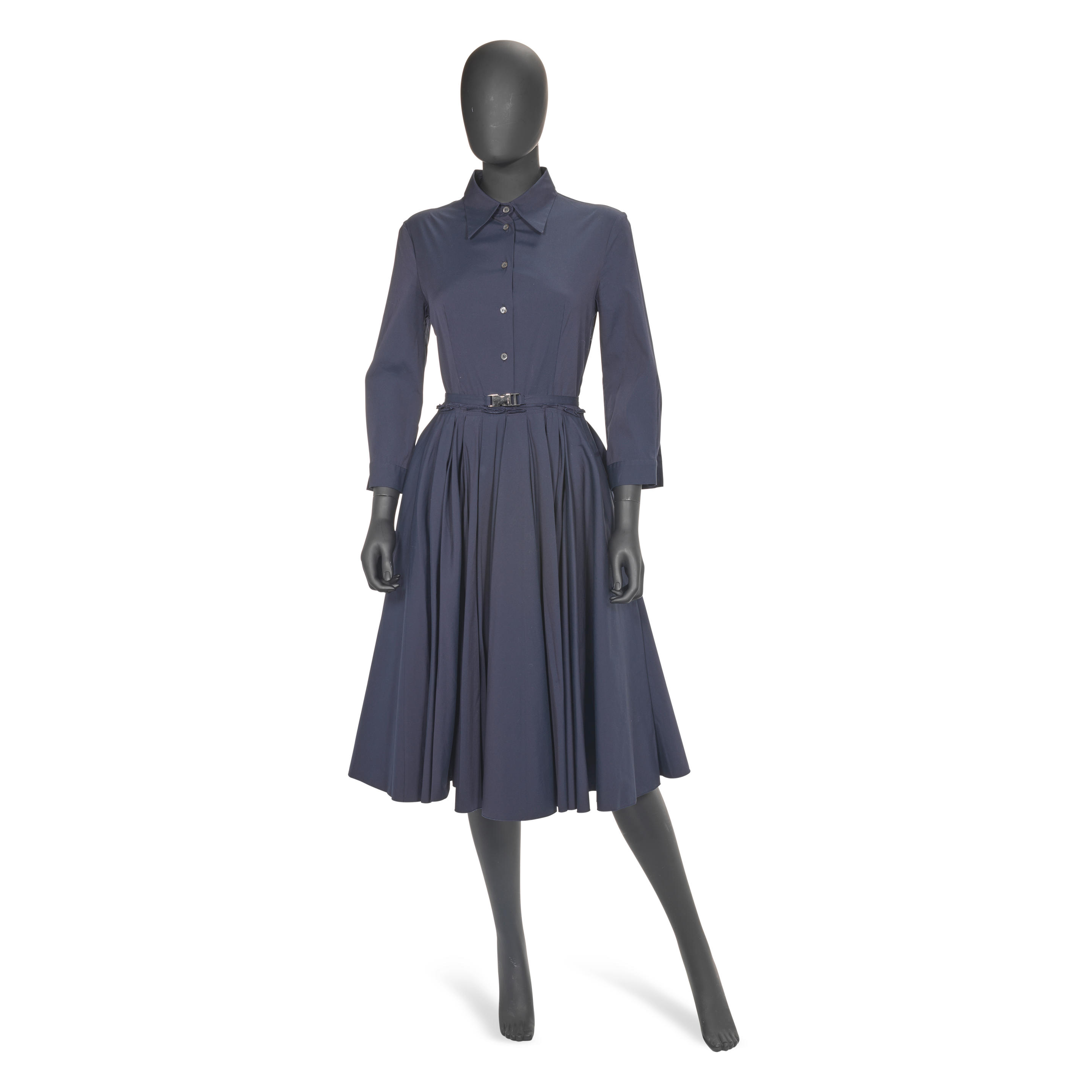 Appraisal: PRADA A BLUE COTTON SHIRT DRESS Long sleeves with full