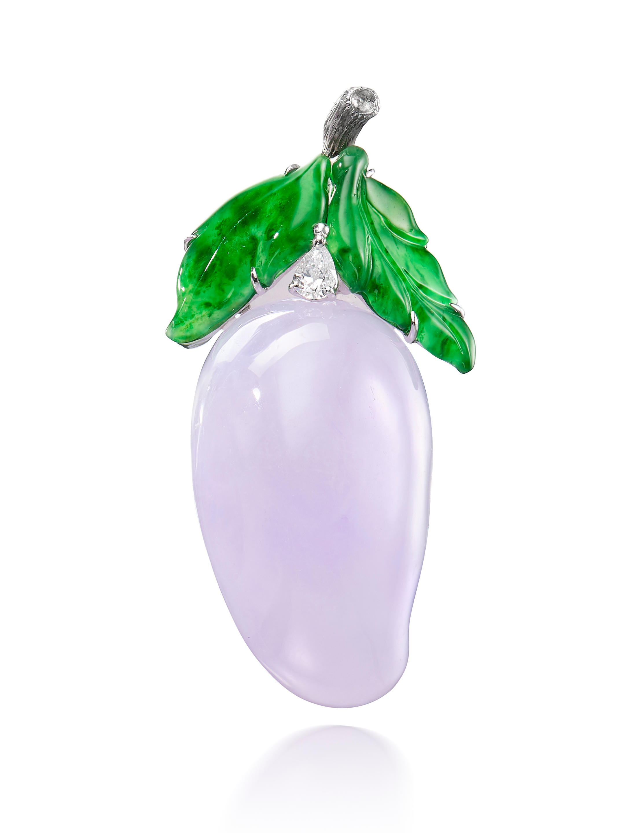 Appraisal: LAVENDER JADEITE JADEITE AND DIAMOND 'PEPPER' PENDANT The lavender jadeite