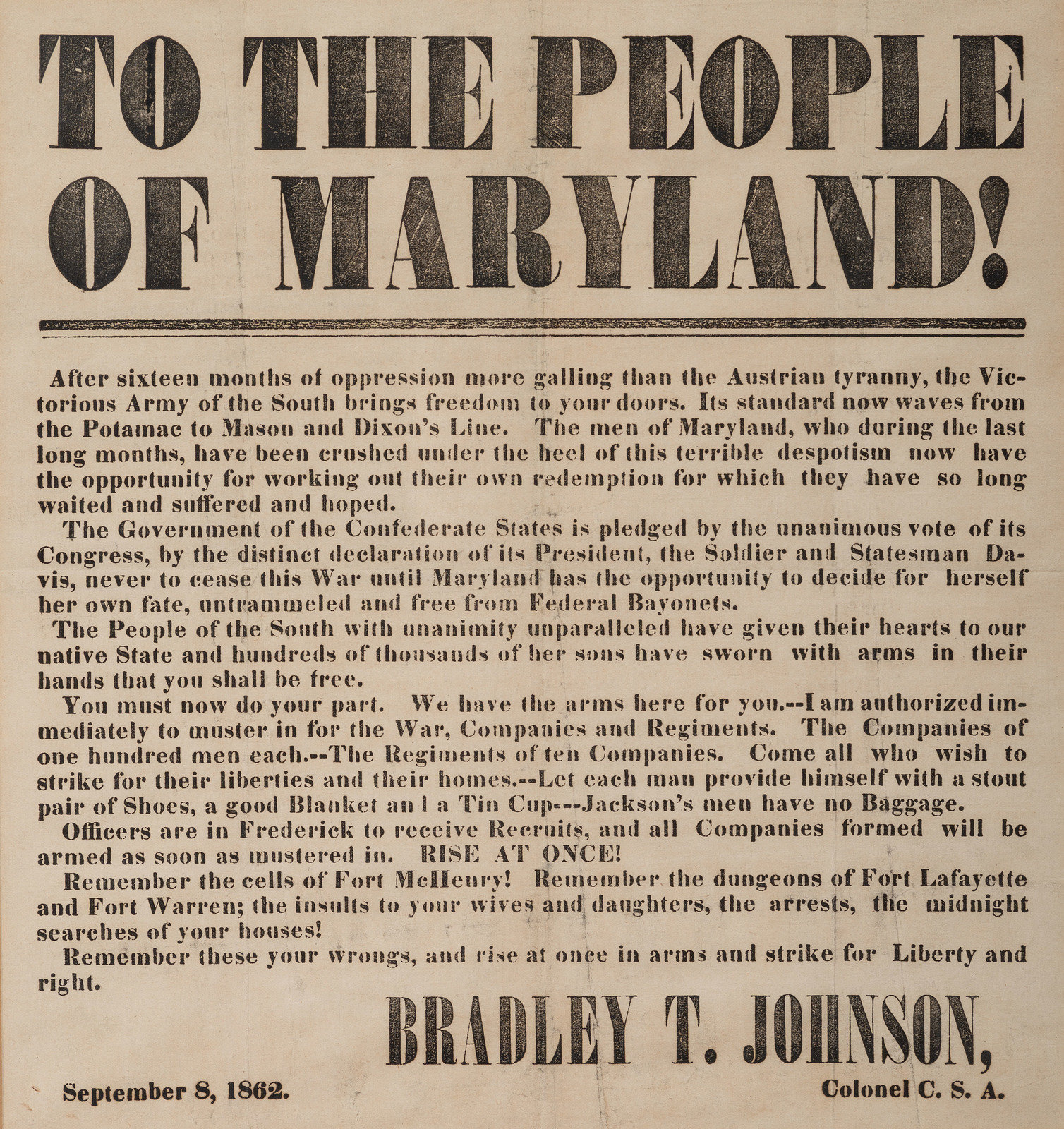 Appraisal: CIVIL WAR To the People of Maryland N p N