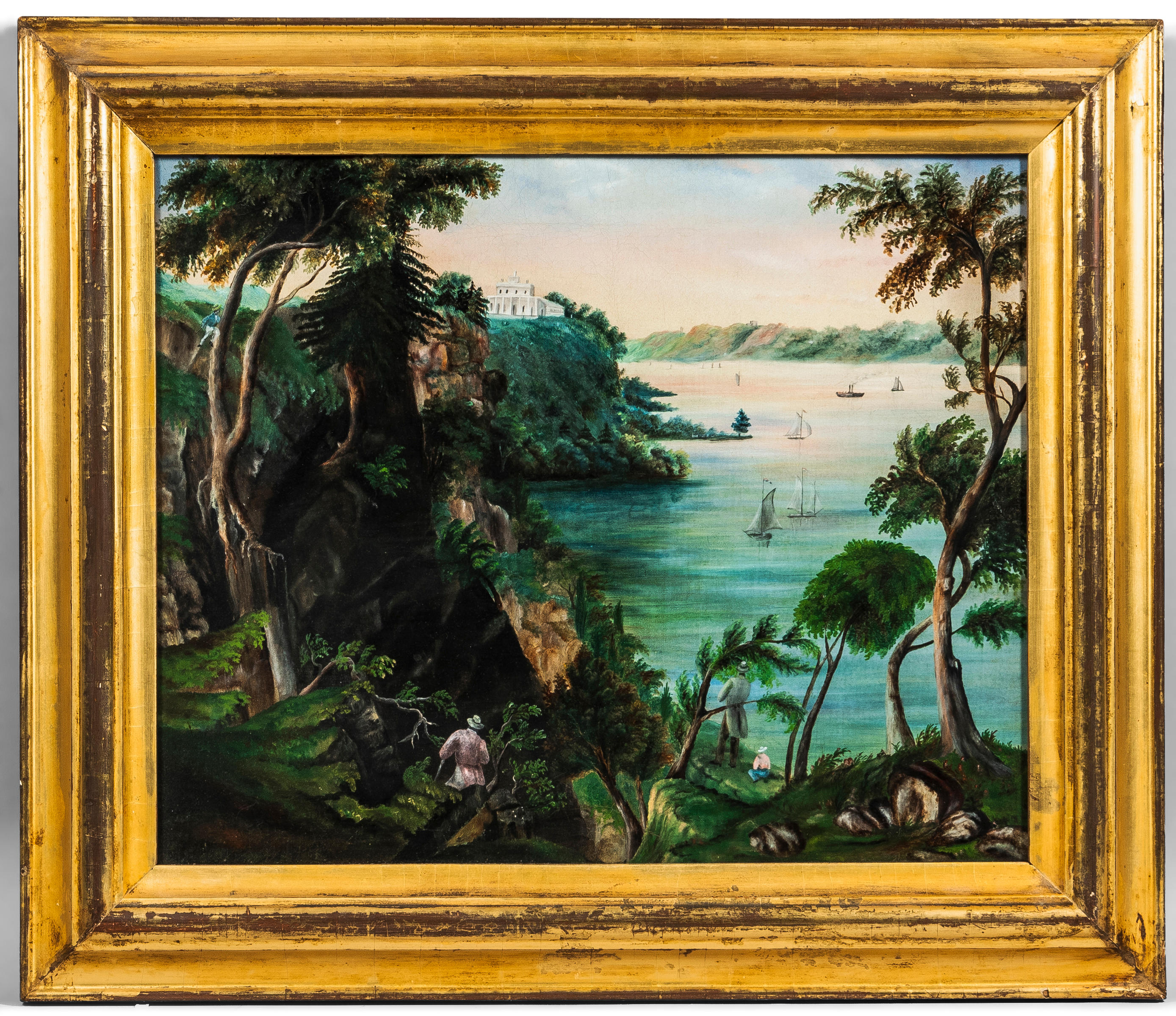 Appraisal: AMERICAN SCHOOL TH CENTURY White House Overlooking River Landscape painting