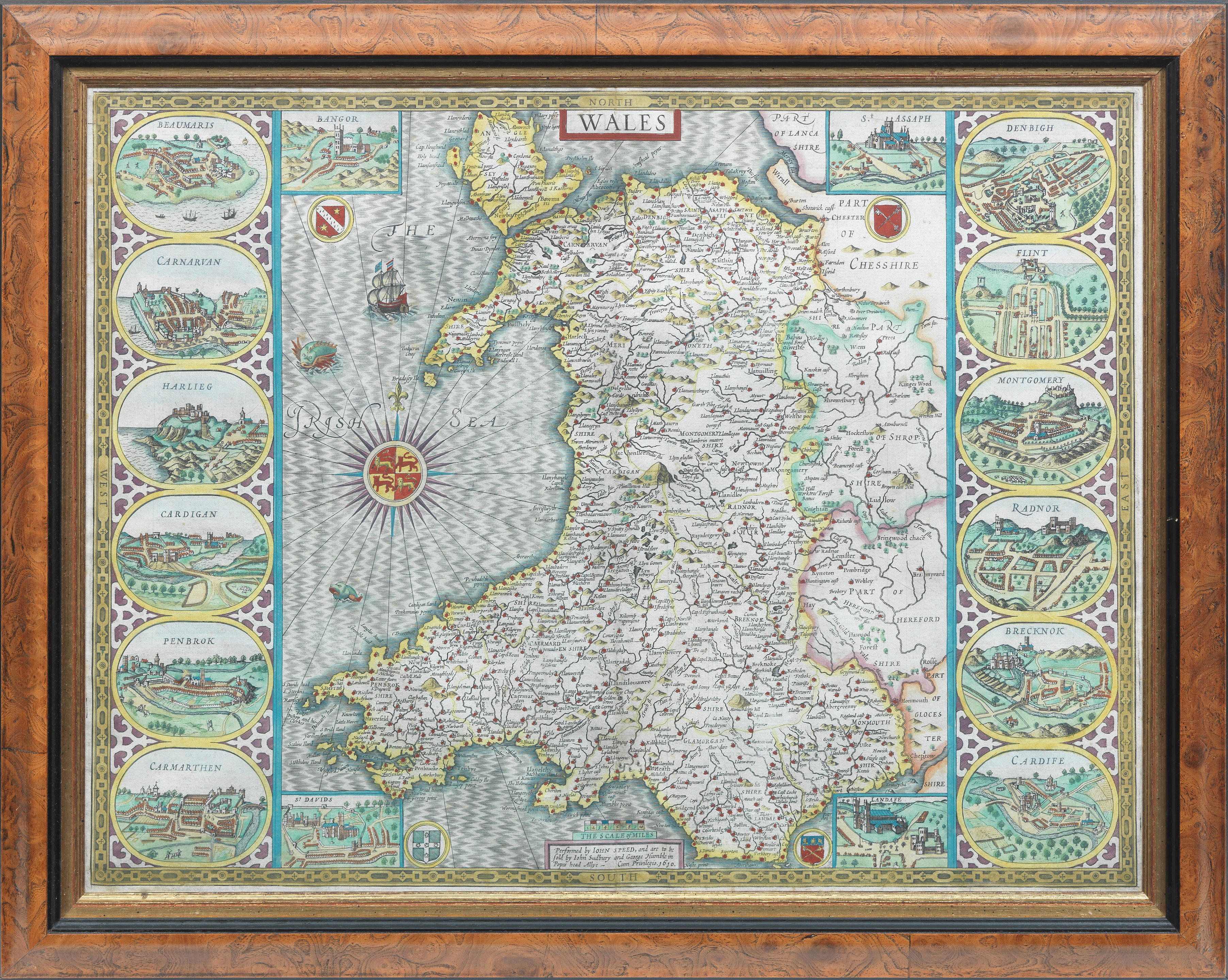 Appraisal: SPEED JOHN Wales double-page hand coloured engraved map inset views