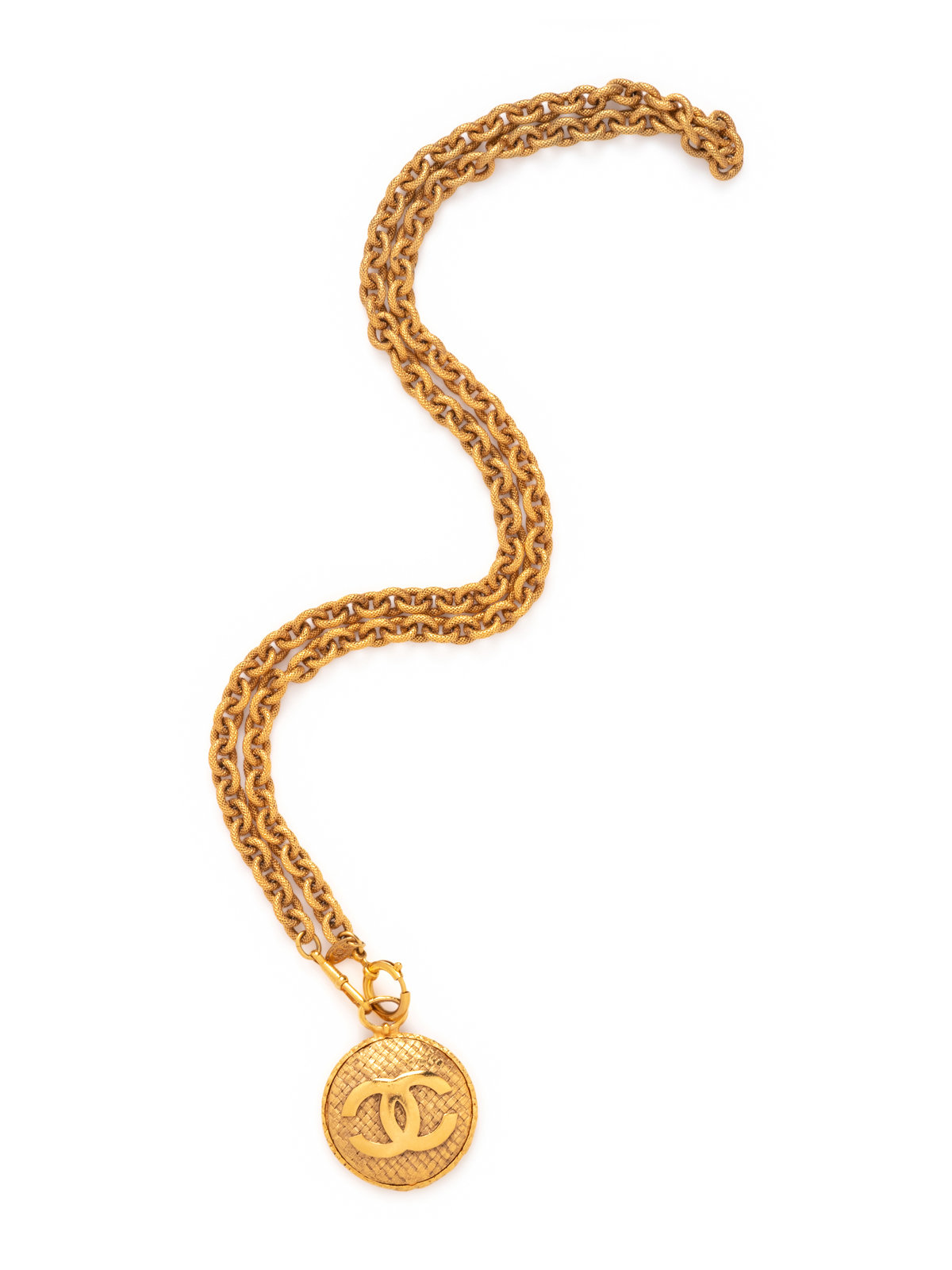 Appraisal: Chanel Necklace with Mirror Pendant - s Gold-tone metal necklace