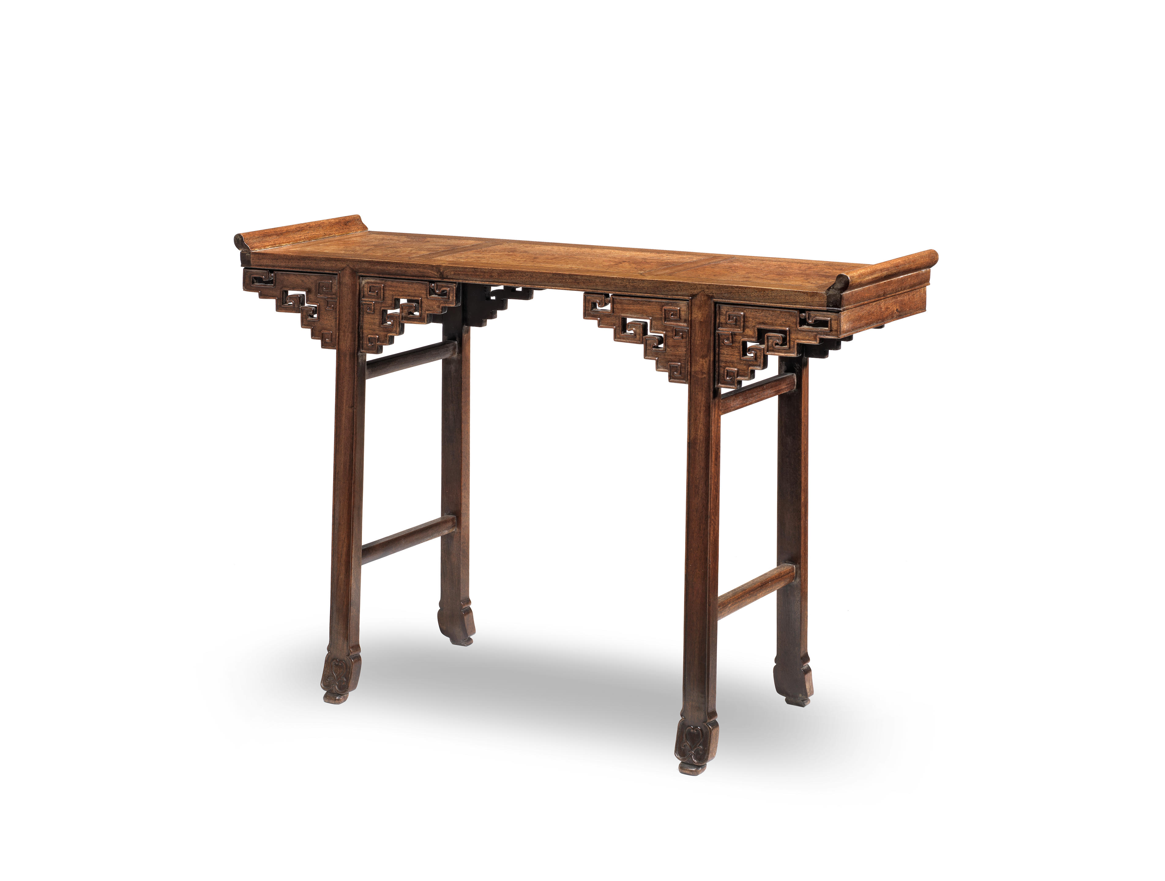 Appraisal: A HUANGHUALI AND BURLWOOD-INSET MING STYLE ALTAR TABLE QIAOTOUAN Late