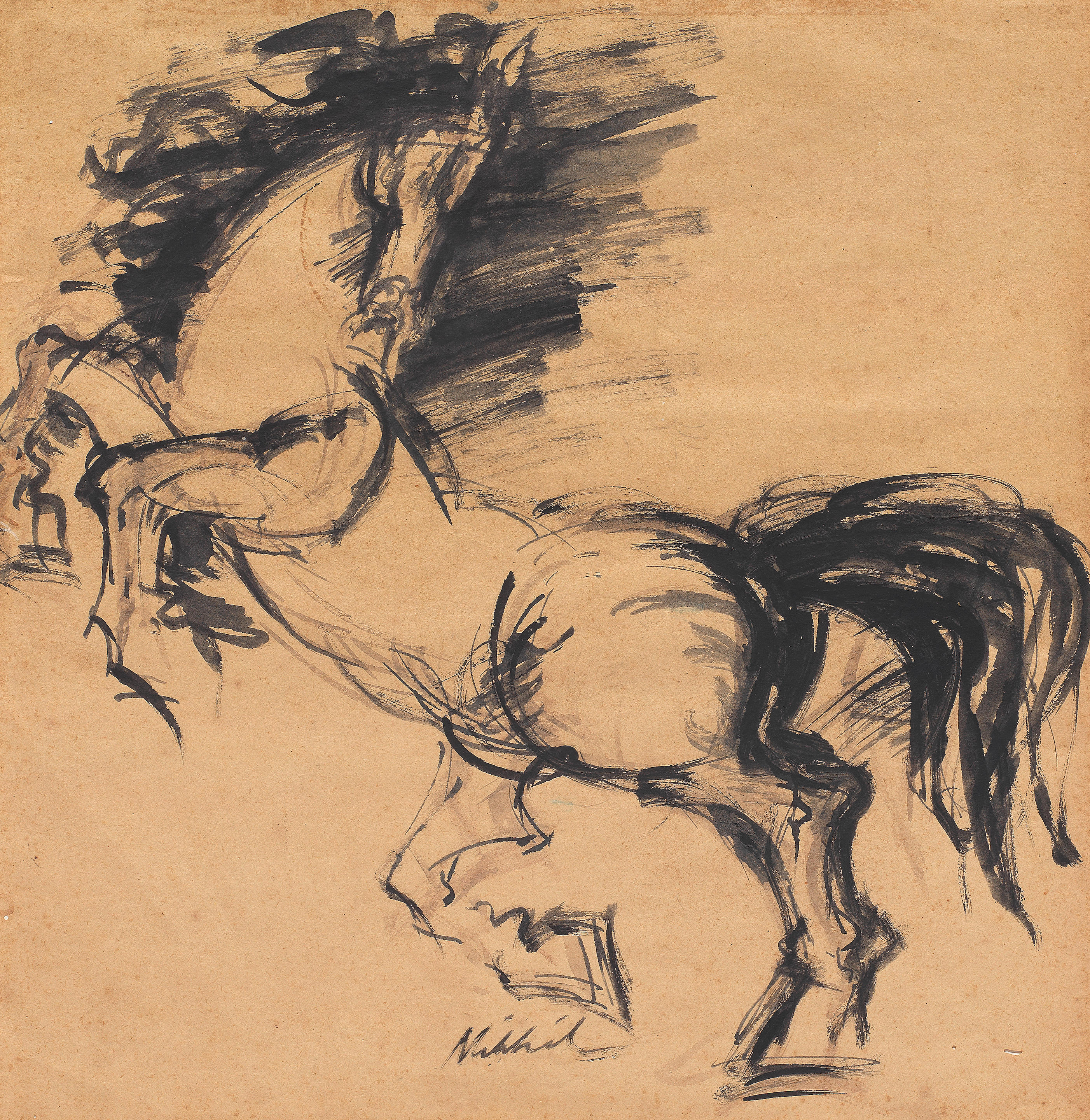 Appraisal: NIKHIL BISWAS INDIAN - Untitled Horse signed 'Nikhil' lower centre