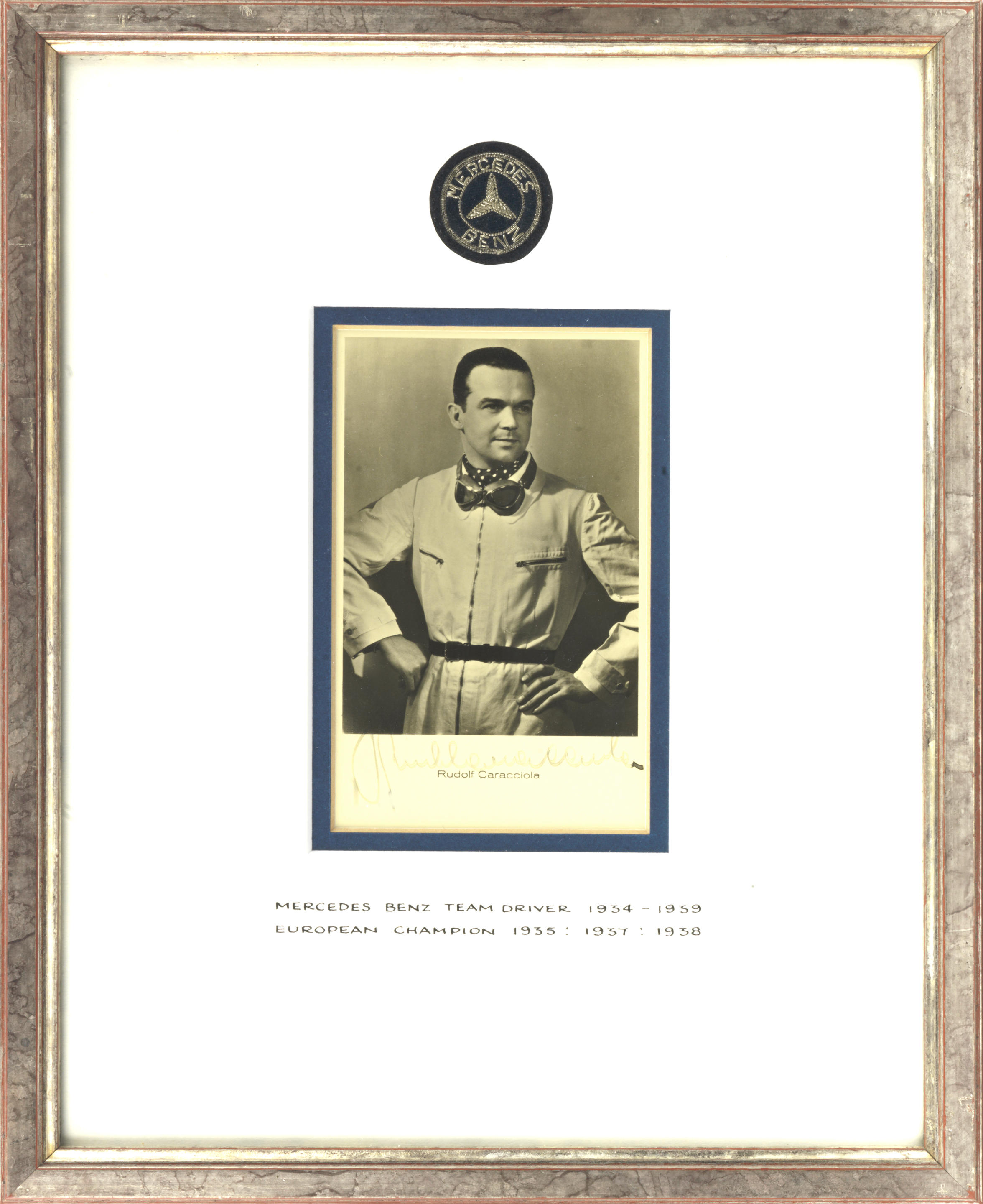 Appraisal: A SIGNED RUDOLF CARACCIOLA PROMOTIONAL POSTCARD period post-card with monochrome