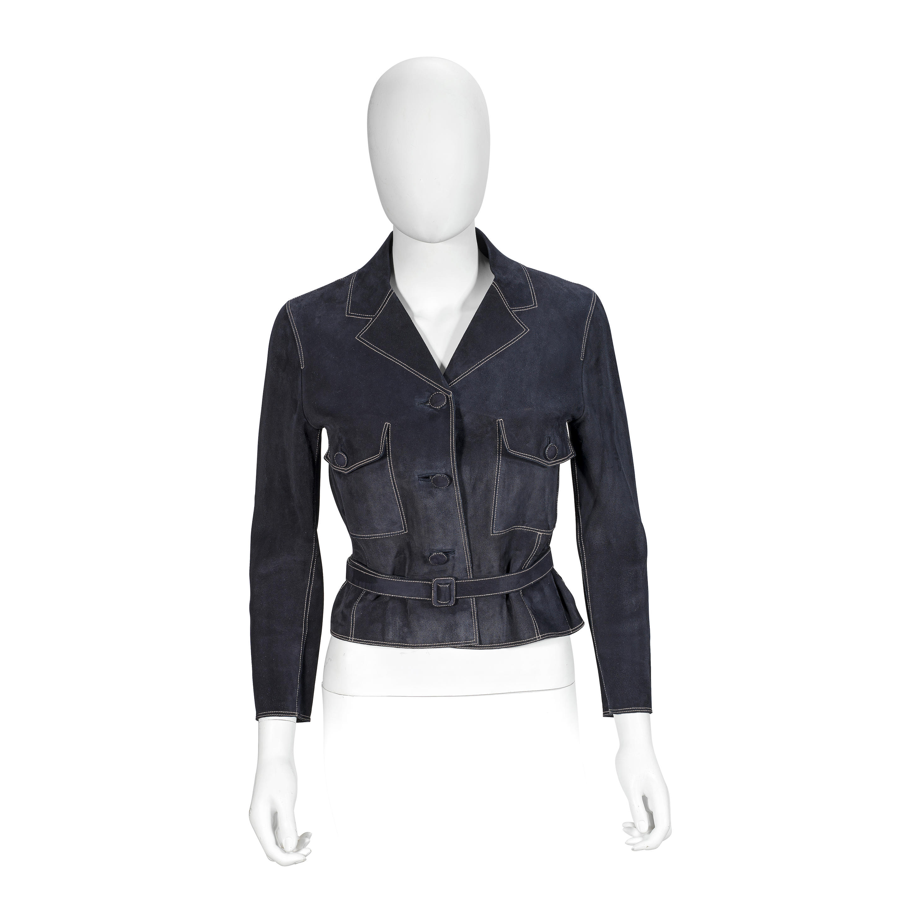 Appraisal: A BLUE SUEDE JACKET AND MATCHING BELT Herm s Featuring