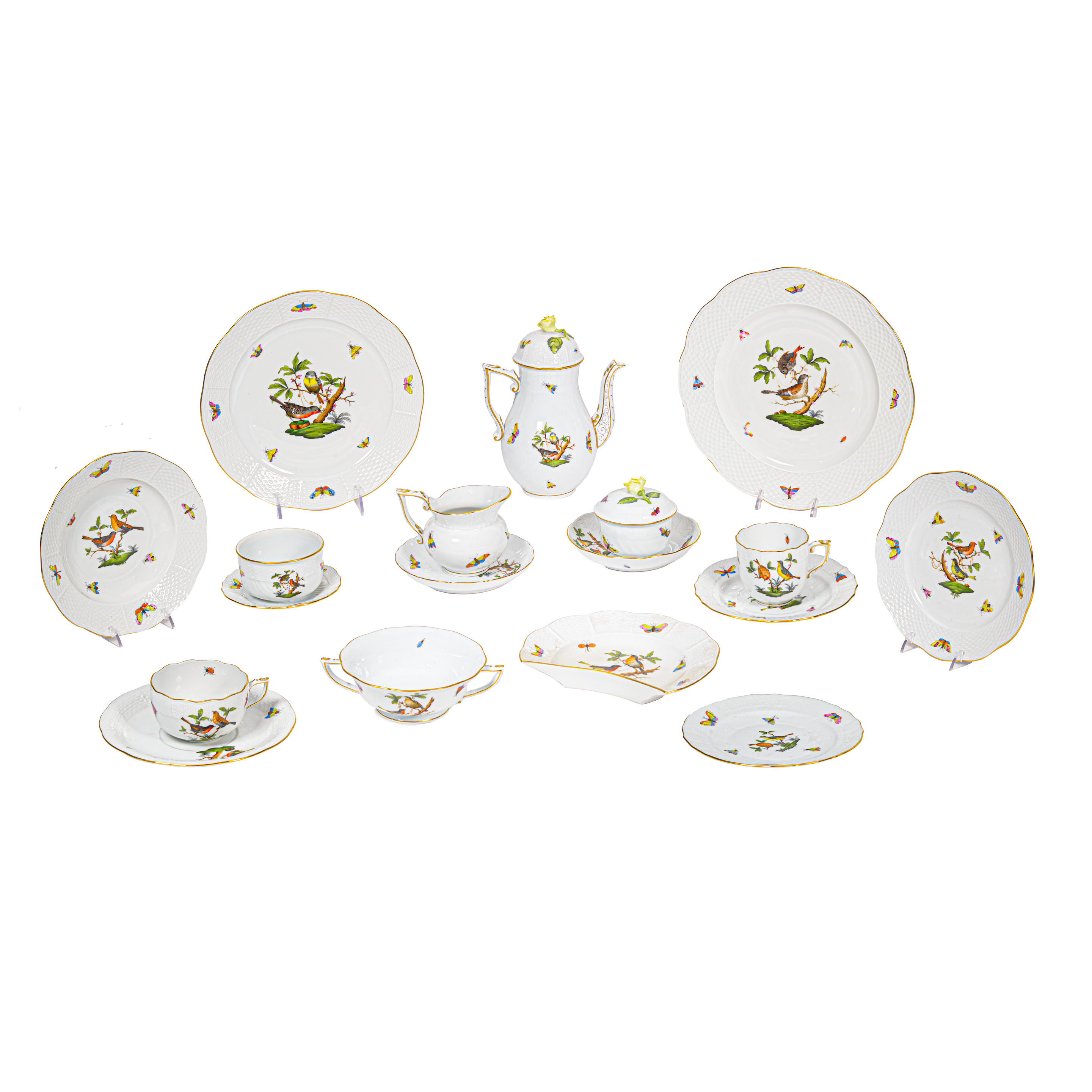 Appraisal: A HEREND PORCELAIN ROTHSCHILD BIRD DINNER AND COFFEE SERVICE Comprising