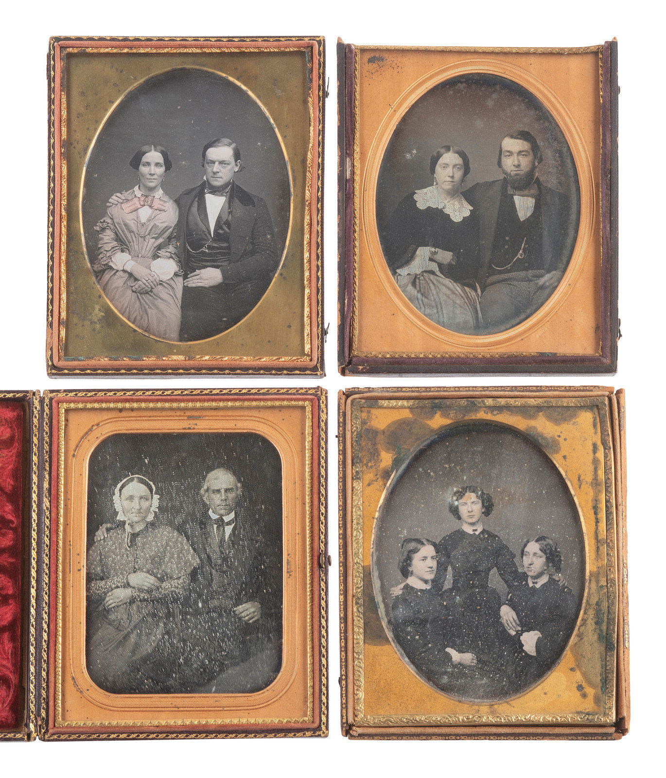 Appraisal: EARLY PHOTOGRAPHY half plate daguerreotype portraits of pairs and trios