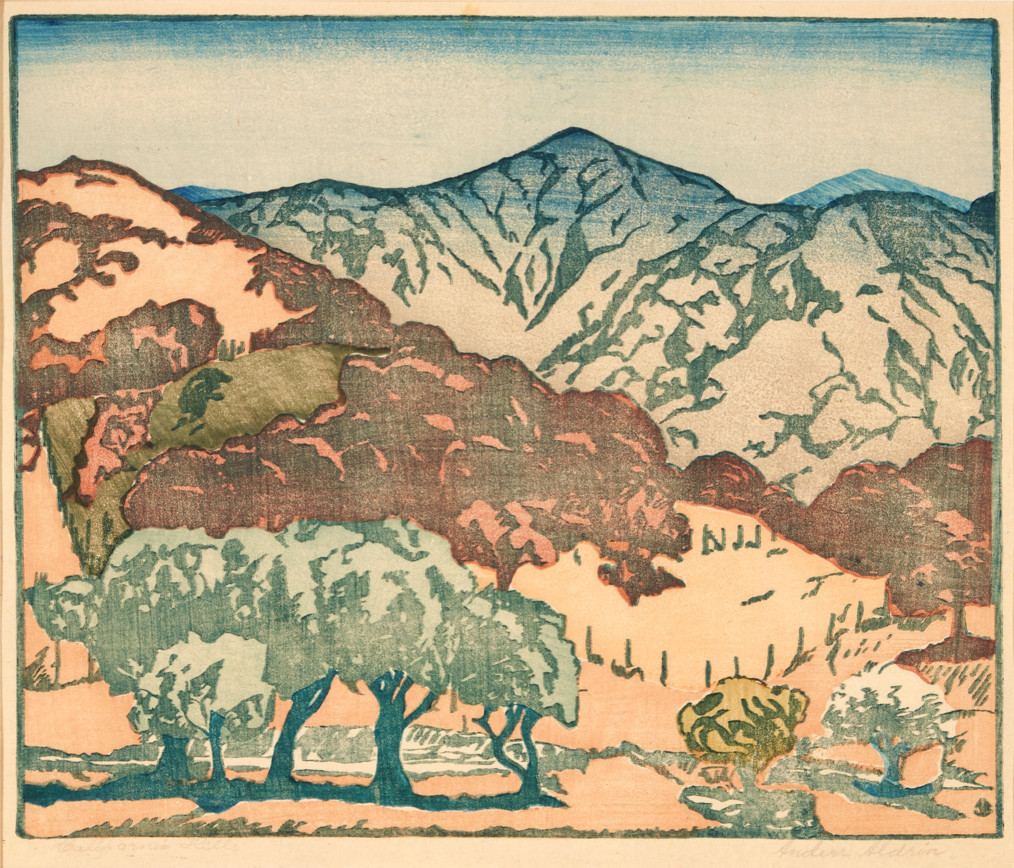 Appraisal: ANDERS GUSTAVE ALDRIN AMERICAN - California Hills Color woodcut on