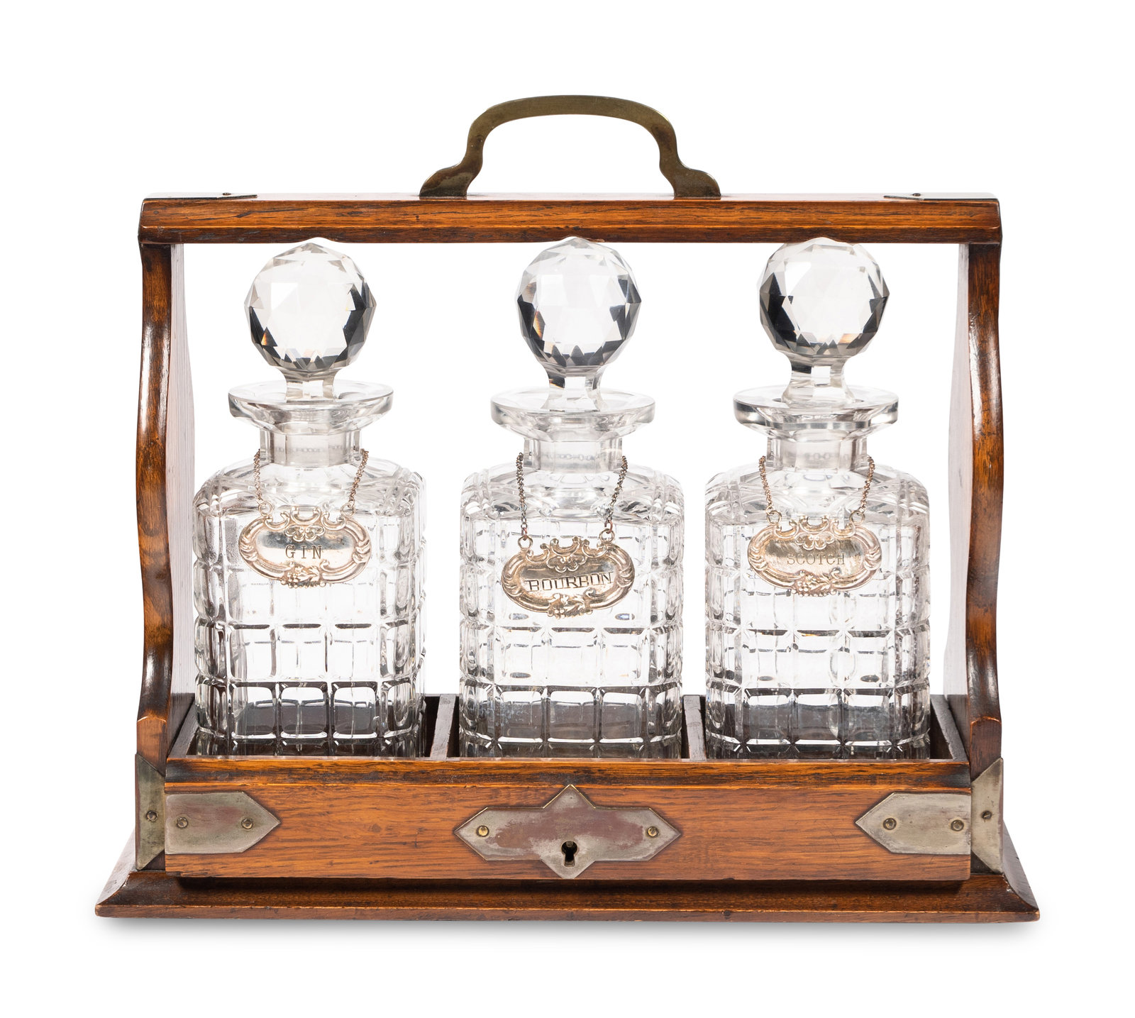 Appraisal: An English Oak and Cut Glass Tantalus th Century with