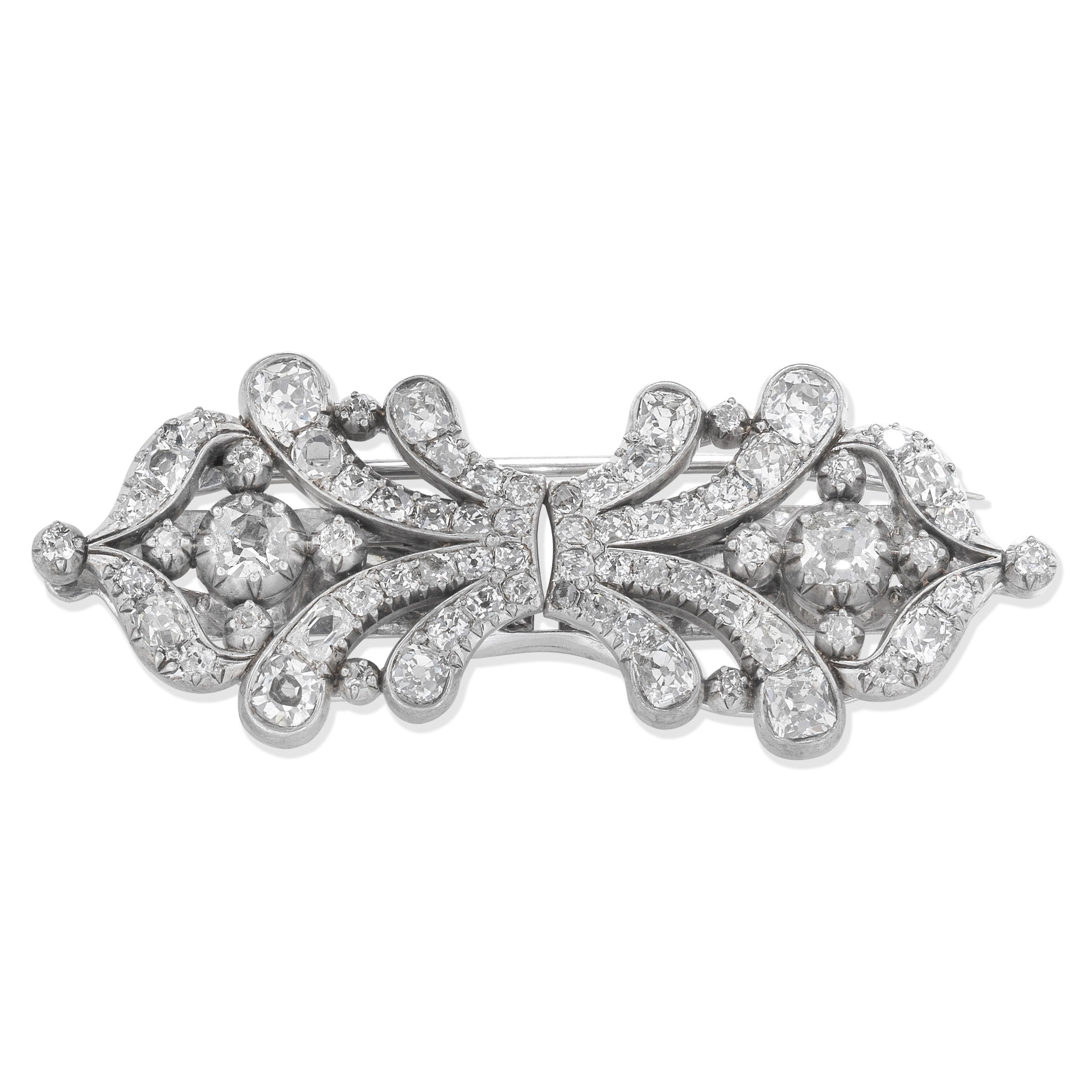 Appraisal: DIAMOND-SET DOUBLE CLIP BROOCH TH - TH CENTURY Of spray