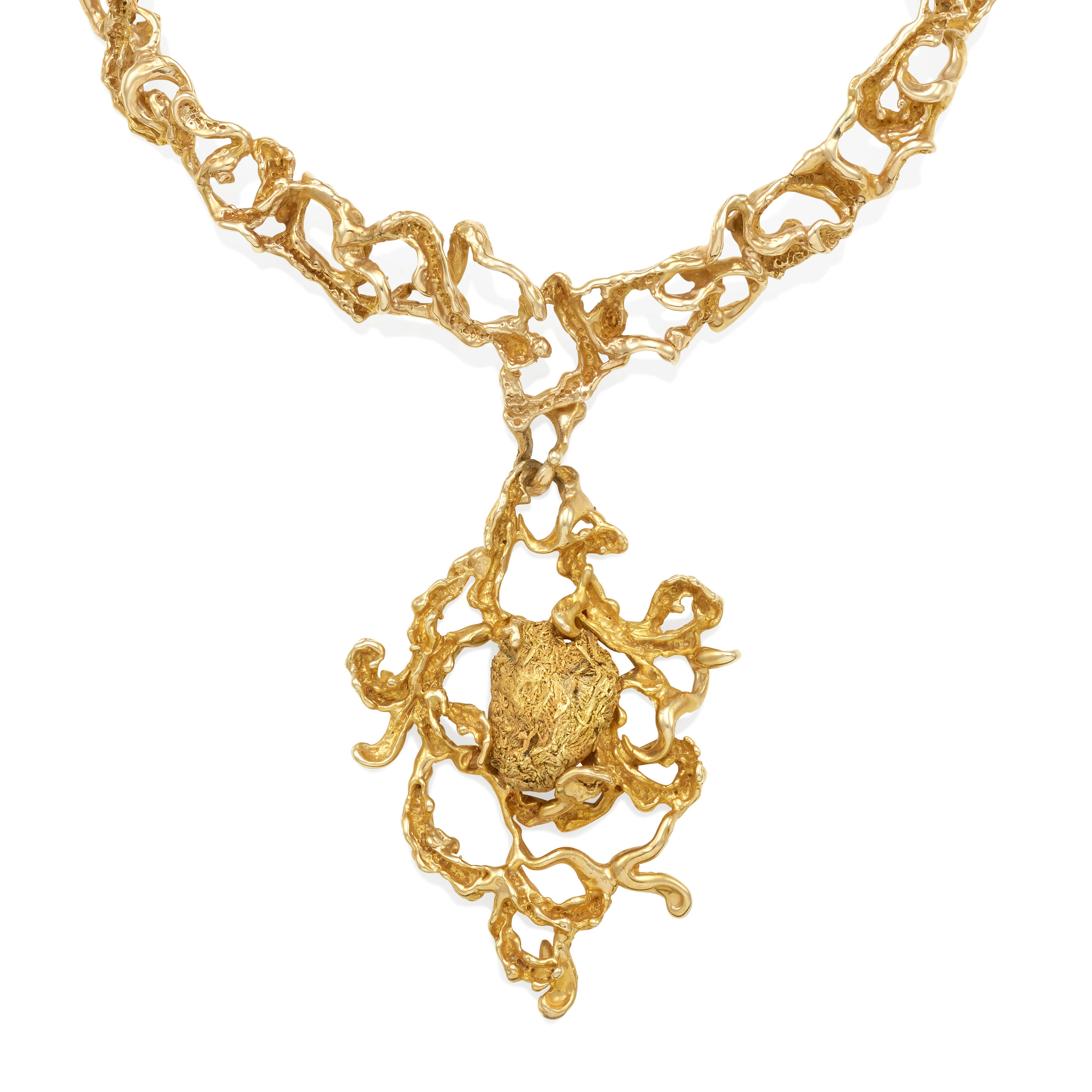 Appraisal: AN ABSTRACT GOLD PENDANT NECKLACE Featuring a k gold nugget