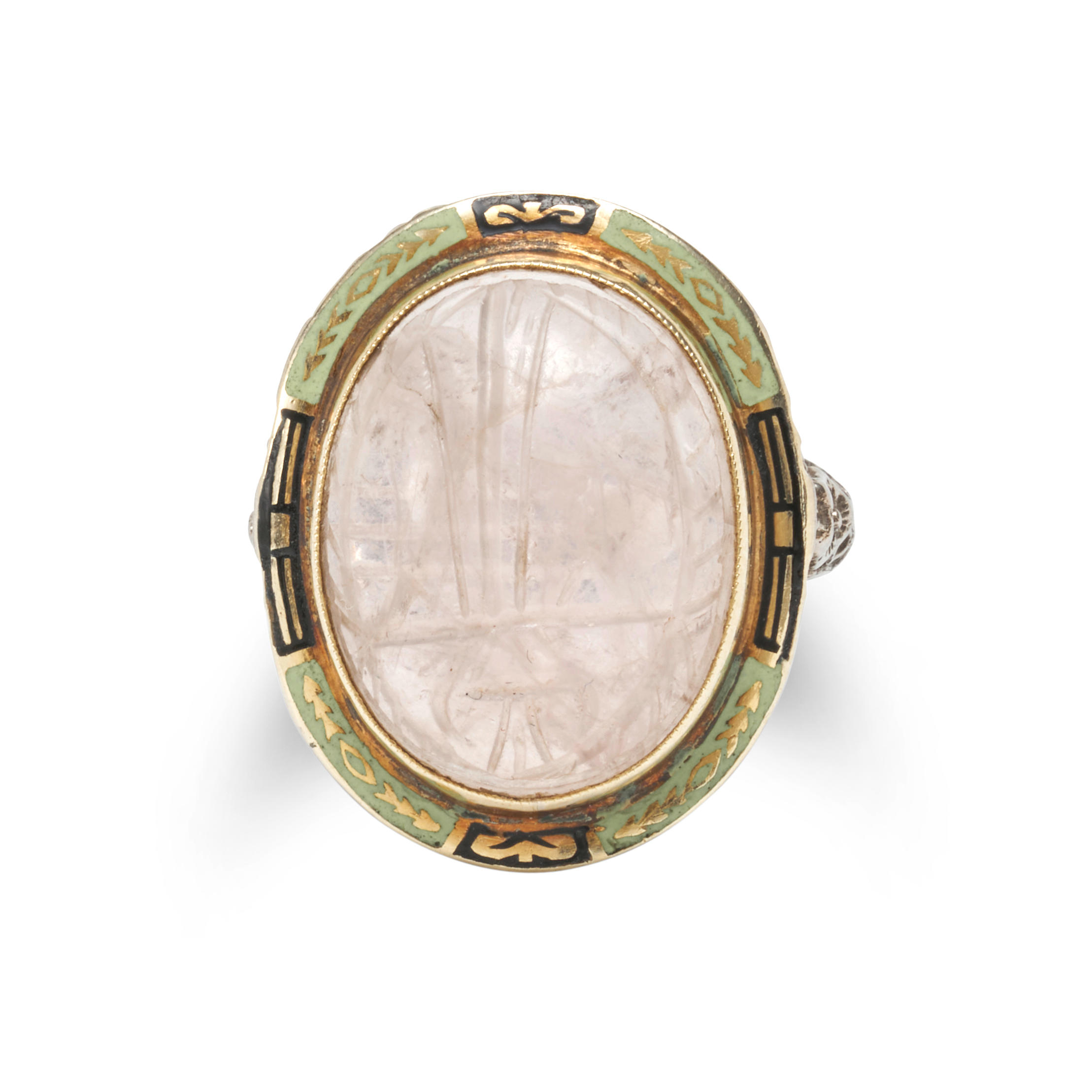 Appraisal: AN ART DECO K WHITE GOLD ROSE QUARTZ AND ENAMEL