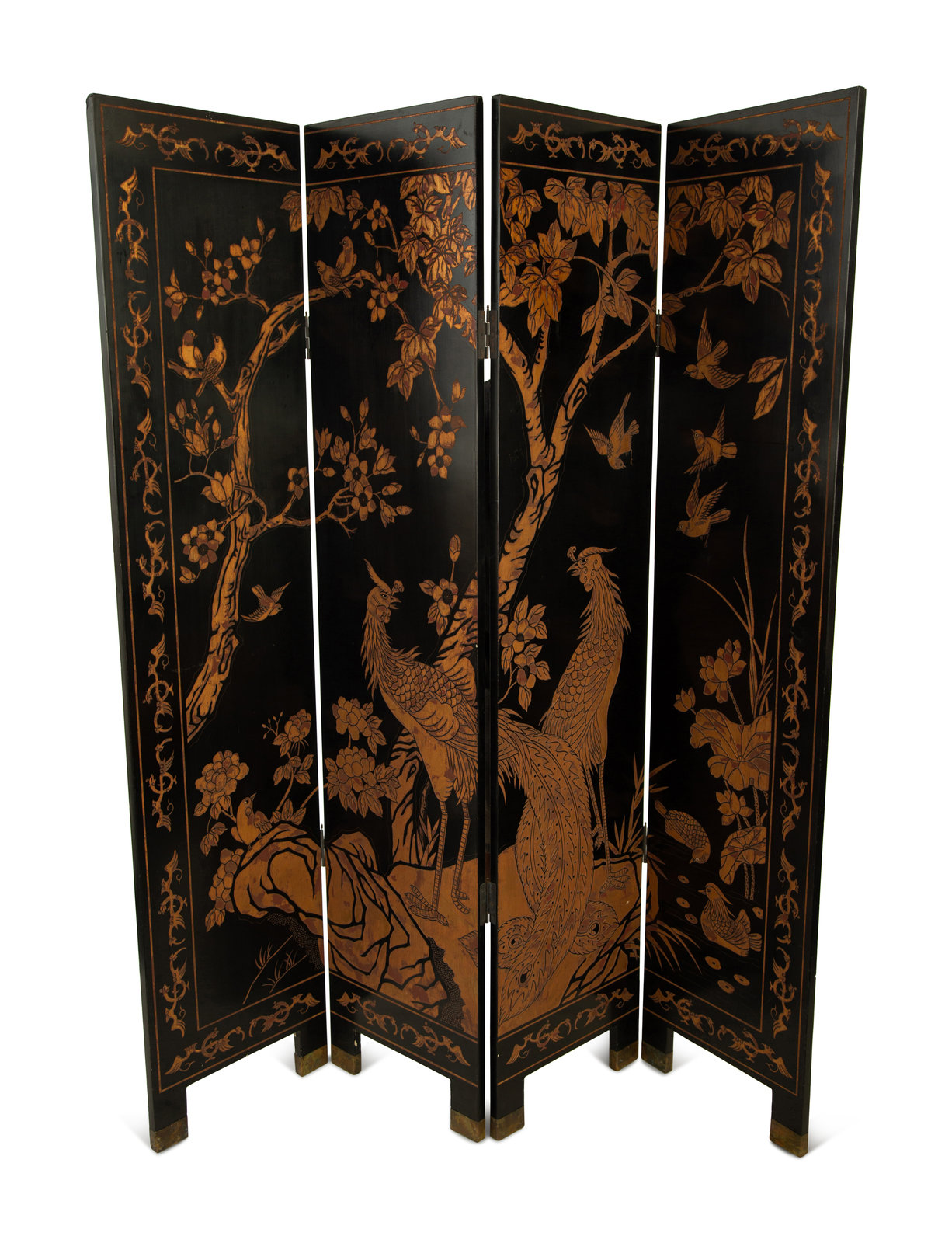 Appraisal: A Chinese Export Carved Lacquer Four-Panel Floor Screen th Century