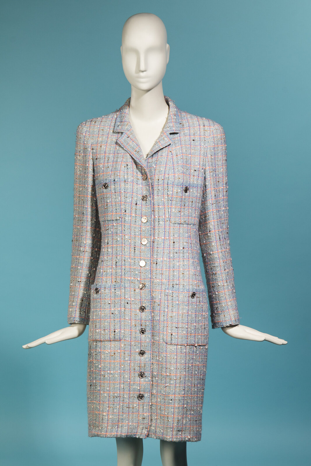 Appraisal: Chanel Pastel Tweed Coat Notch-lapel tweed coat in light blue