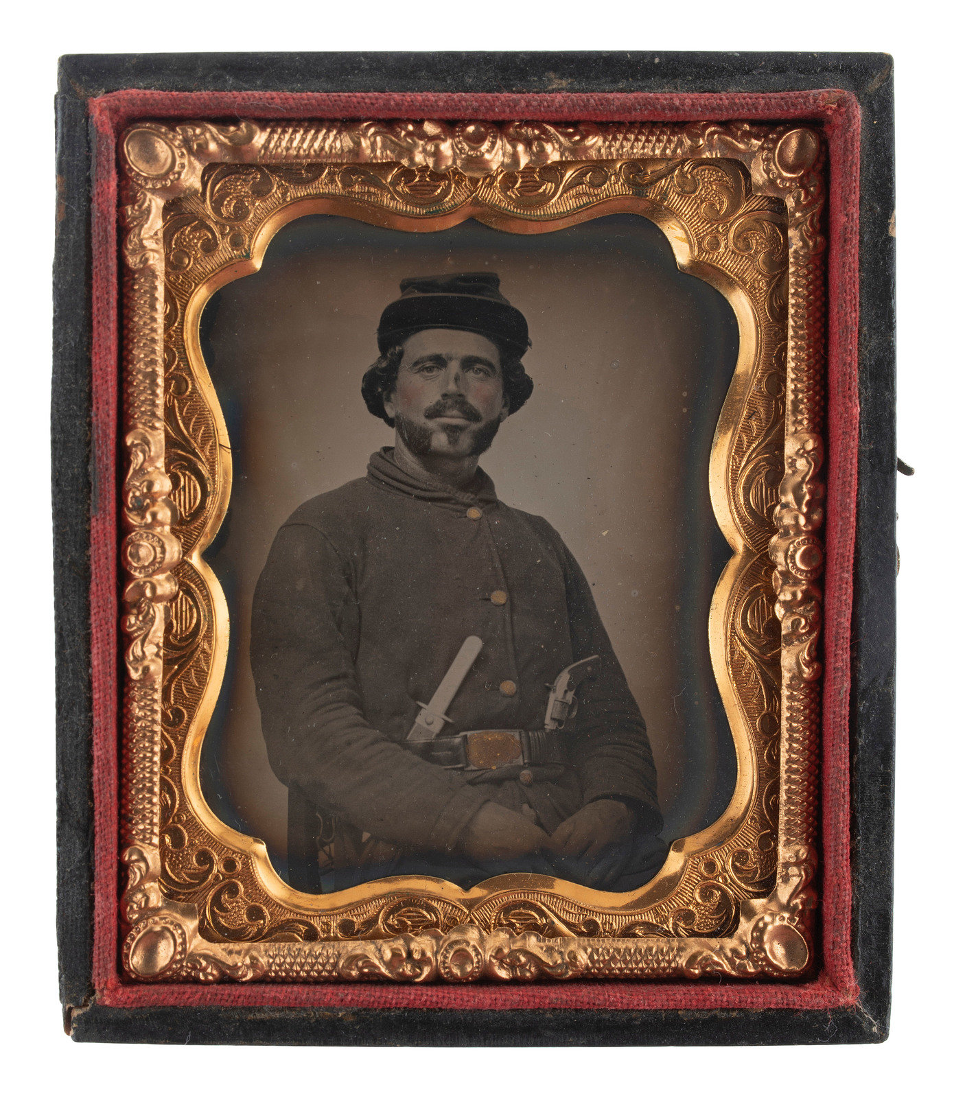 Appraisal: CIVIL WAR Ninth plate tintype portrait of a doubly armed