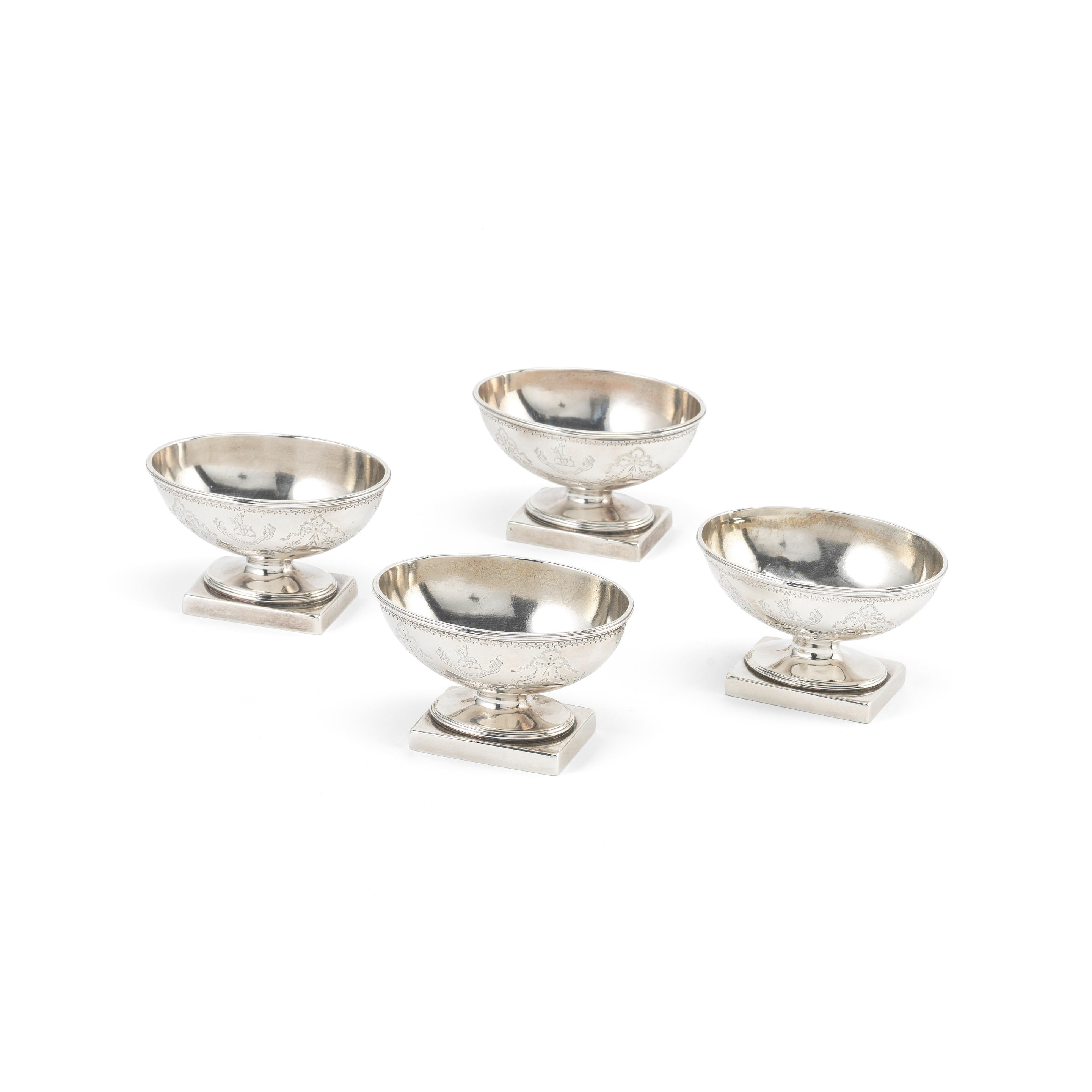 Appraisal: A SET OF FOUR GEORGE III SILVER SALTS Robert Garrard