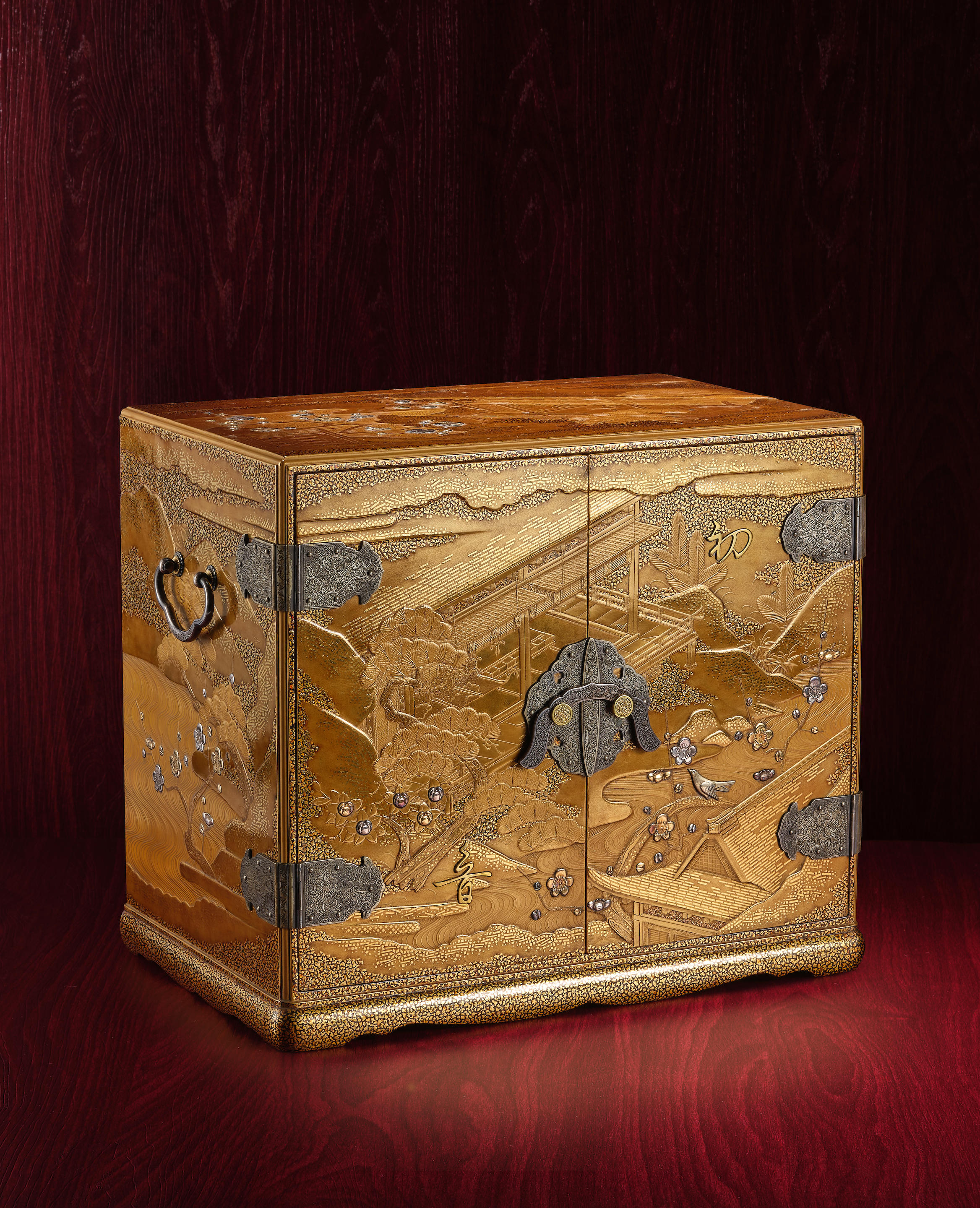 Appraisal: A GOLD LACQUER SMALL CABINET KODANSU Japan Meiji Taisho Period