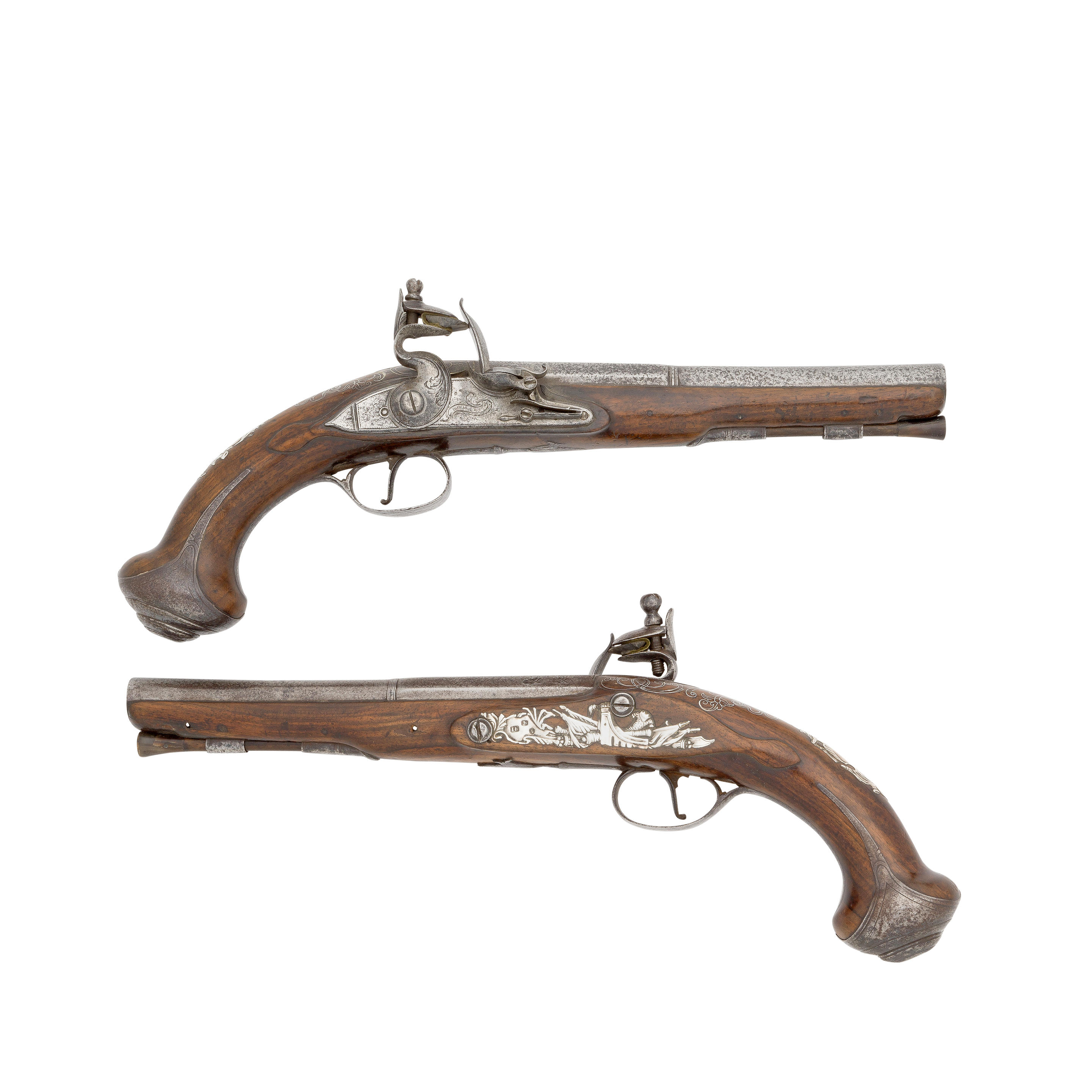 Appraisal: A PAIR OF -BORE FLINTLOCK PISTOLS SIGNED BUNNEY LONDON BIRMINGHAM