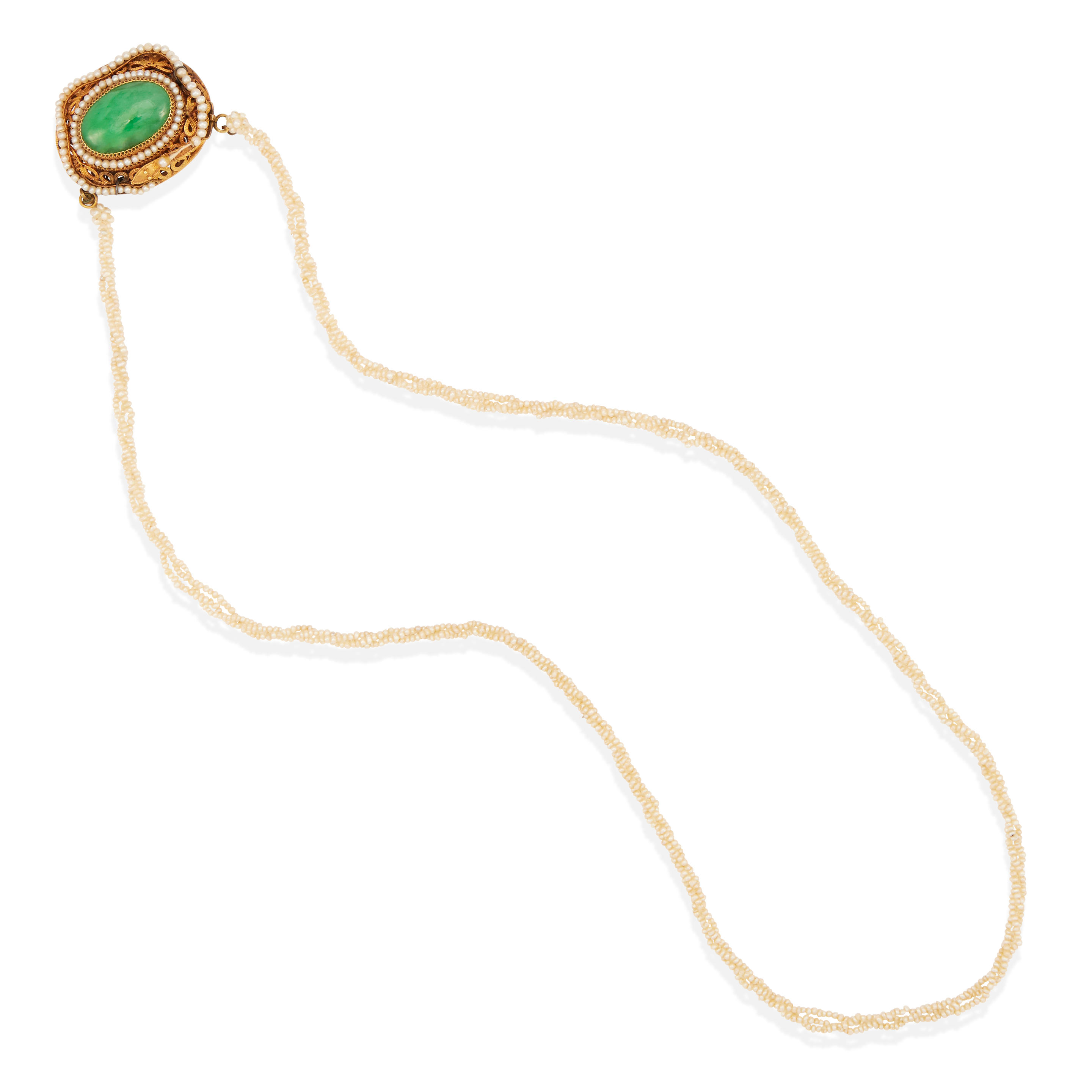 Appraisal: A K GOLD JADE AND SEED PEARL NECKLACE k yellow