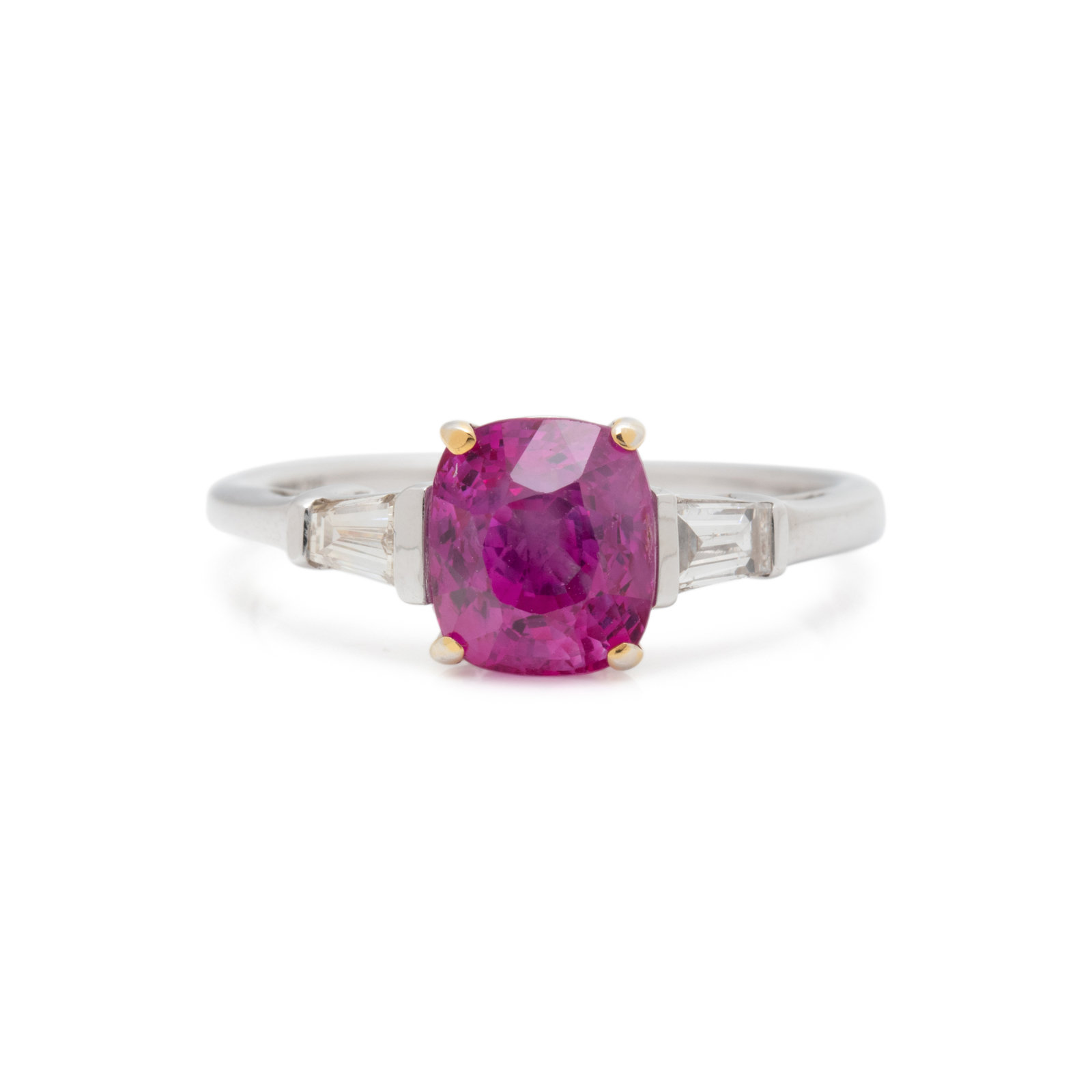 Appraisal: PINK SAPPHIRE AND DIAMOND RING Containing one cushion mixed cut