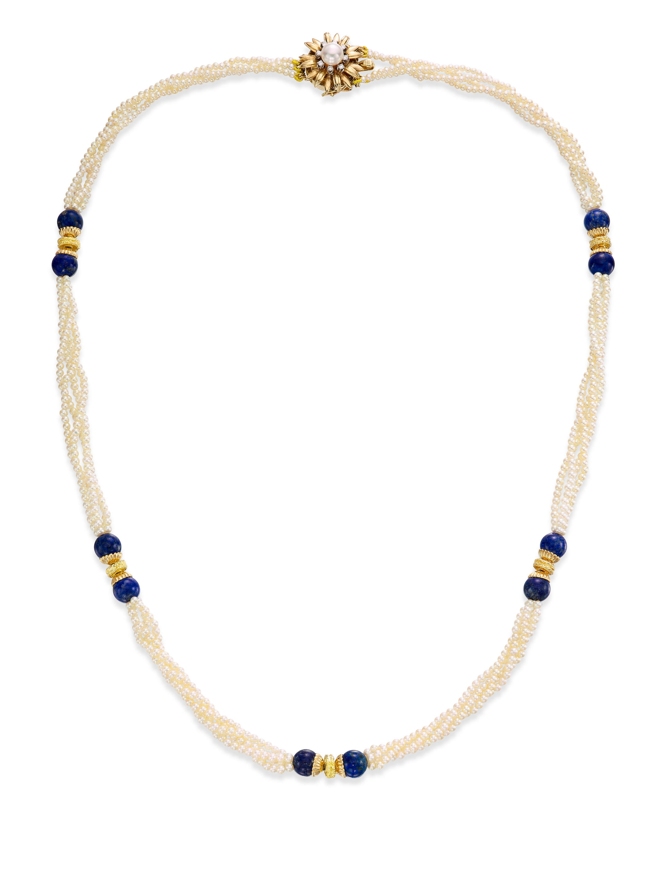 Appraisal: MIKIMOTO SEED PEARL LAPIS LAZULI AND DIAMOND NECKLACE Composed of