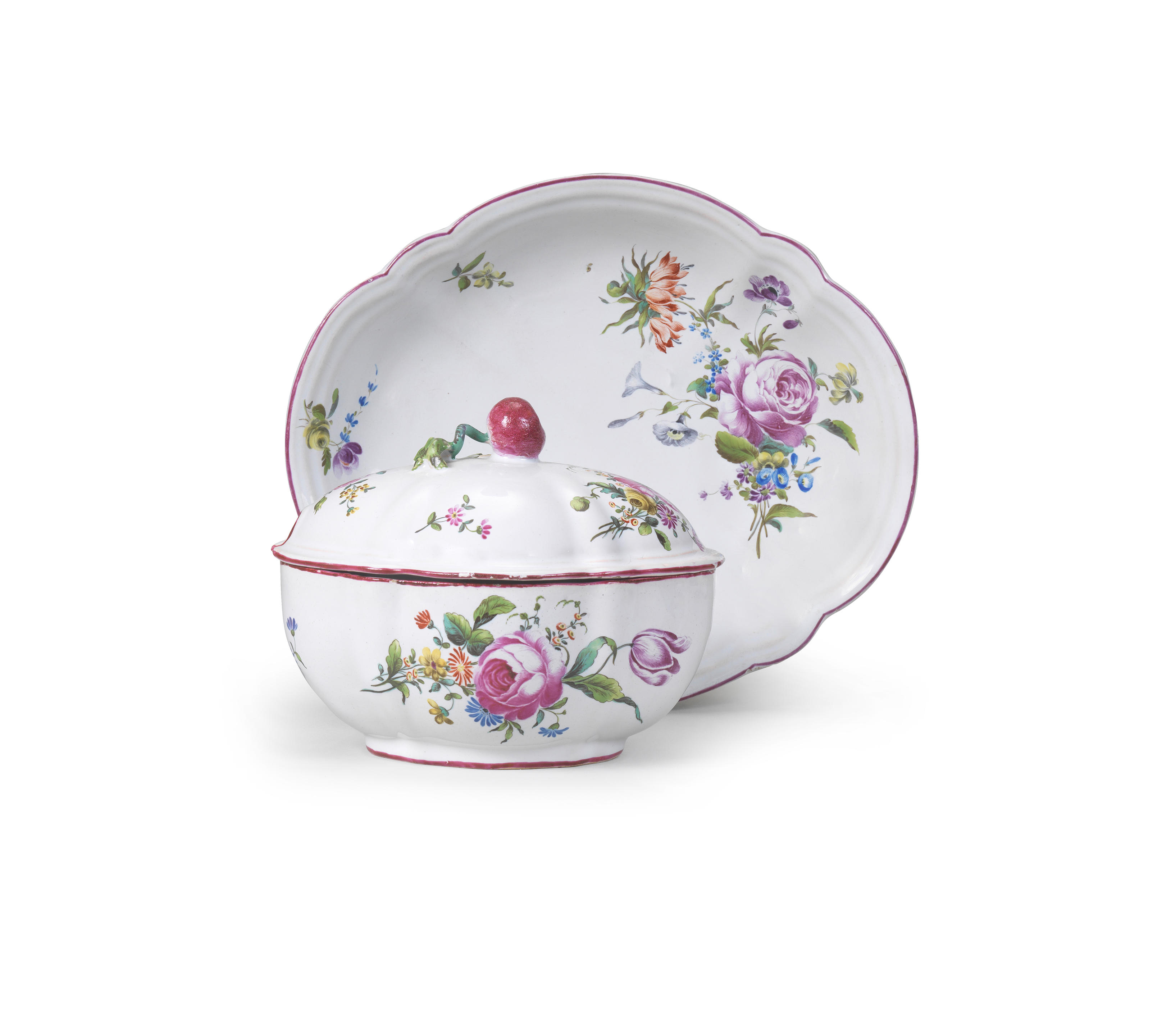 Appraisal: A SCEAUX FAIENCE SAUCE TUREEN COVER AND STAND J CHAPELLE