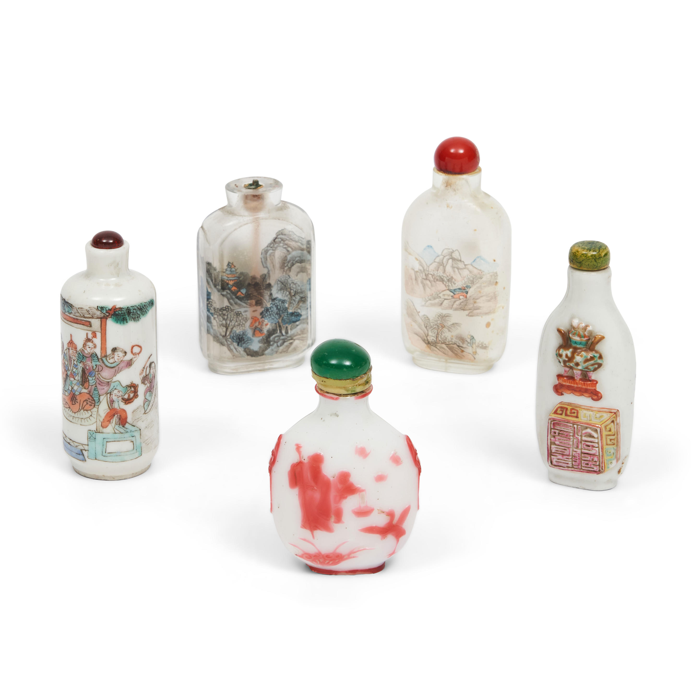 Appraisal: GROUP OF FIVE SNUFF BOTTLES China th th century Assembled