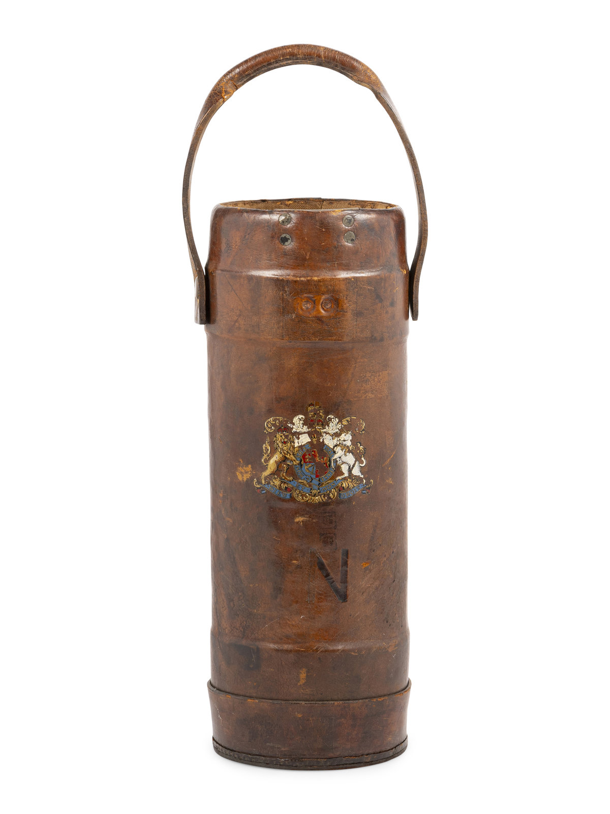 Appraisal: An English Leather Ammunition Bucket or Umbrella Stand th Century