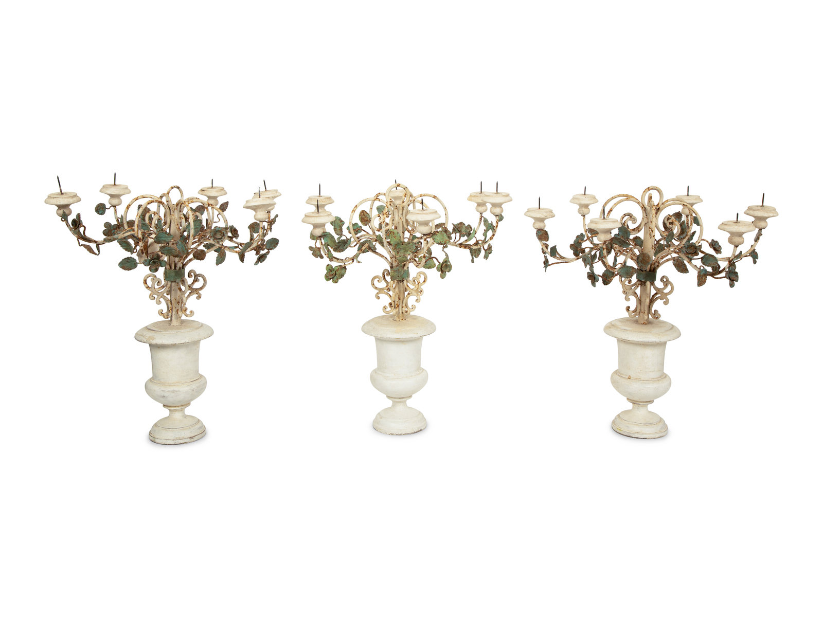 Appraisal: A Set of Three T le Peinte Six-Light Candelabra th