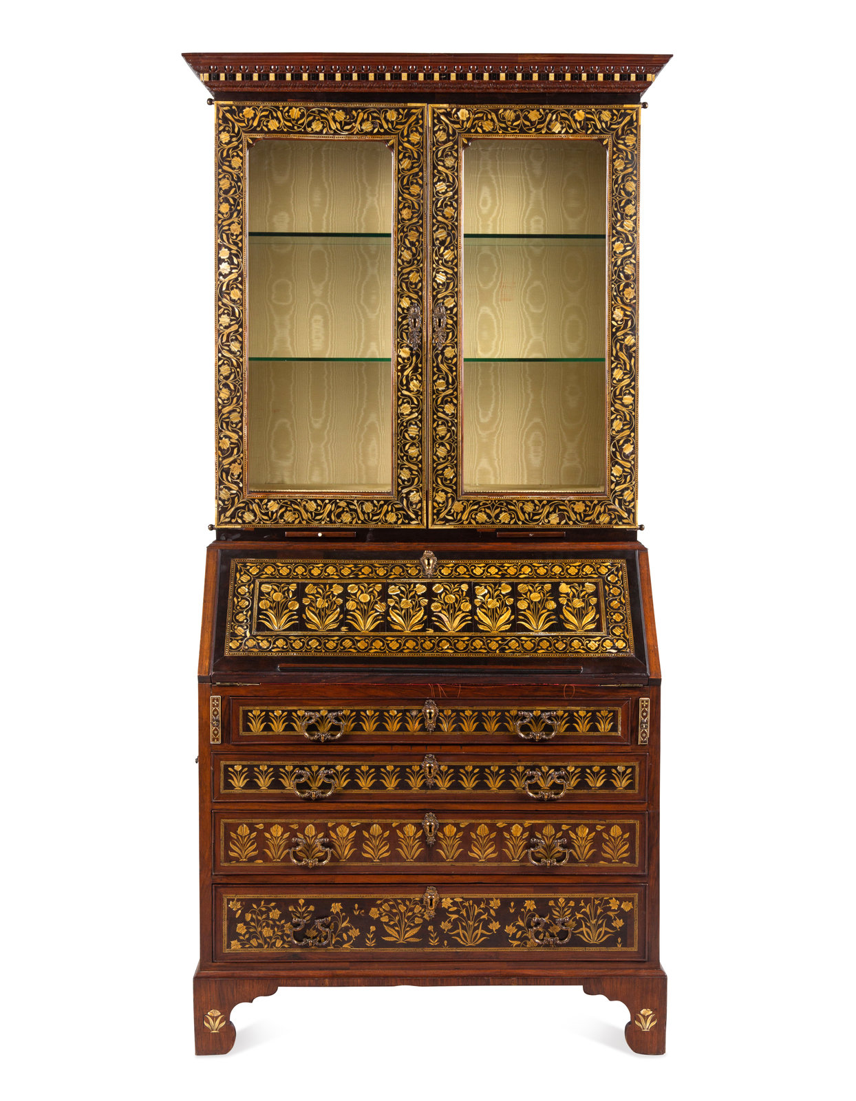 Appraisal: An Anglo-Indian Ivory-Inlaid Indian Rosewood Secretary Bookcase Vizagapatam Circa Height