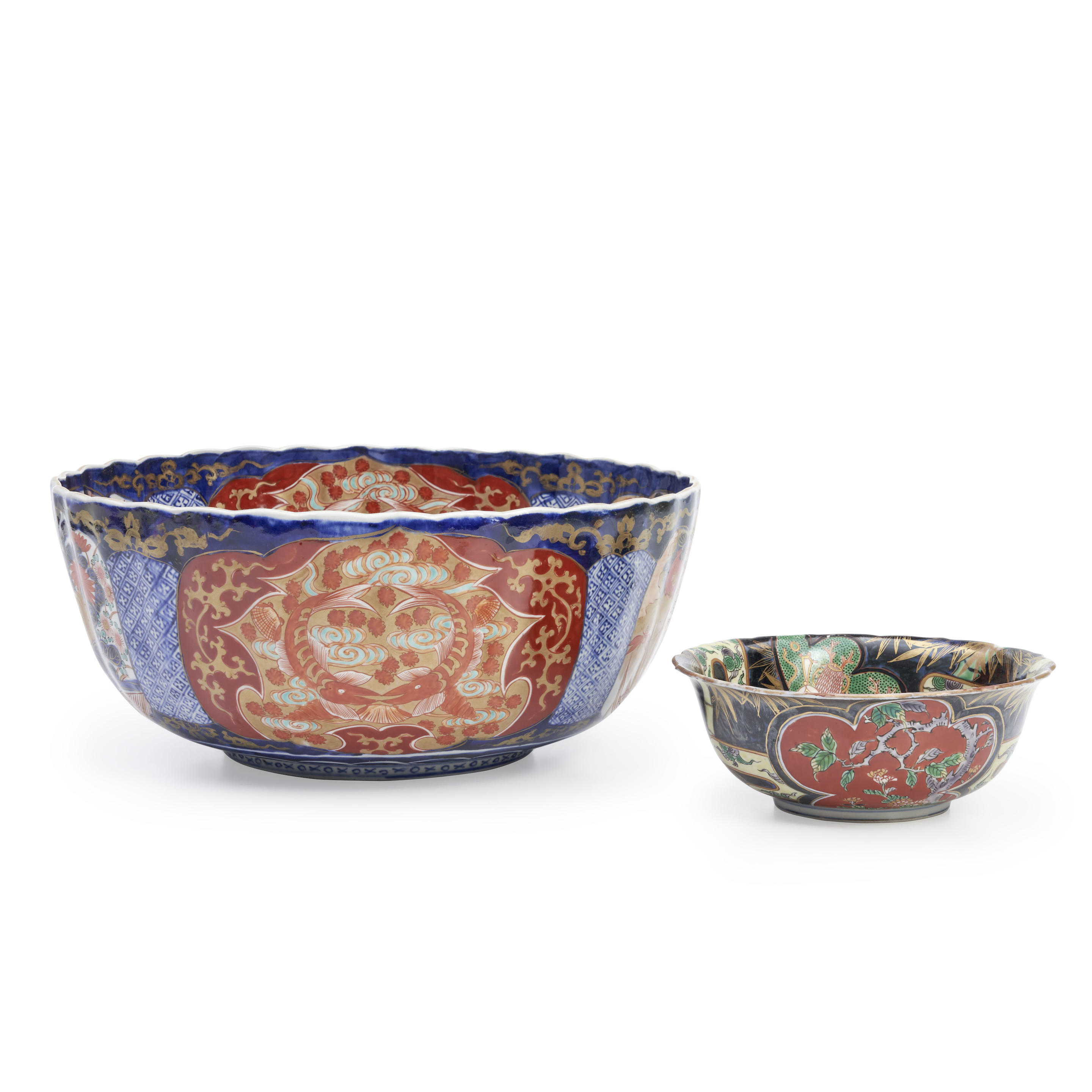 Appraisal: IMARI PUNCH BOWL AND SMALLER BOWL ht to dia to