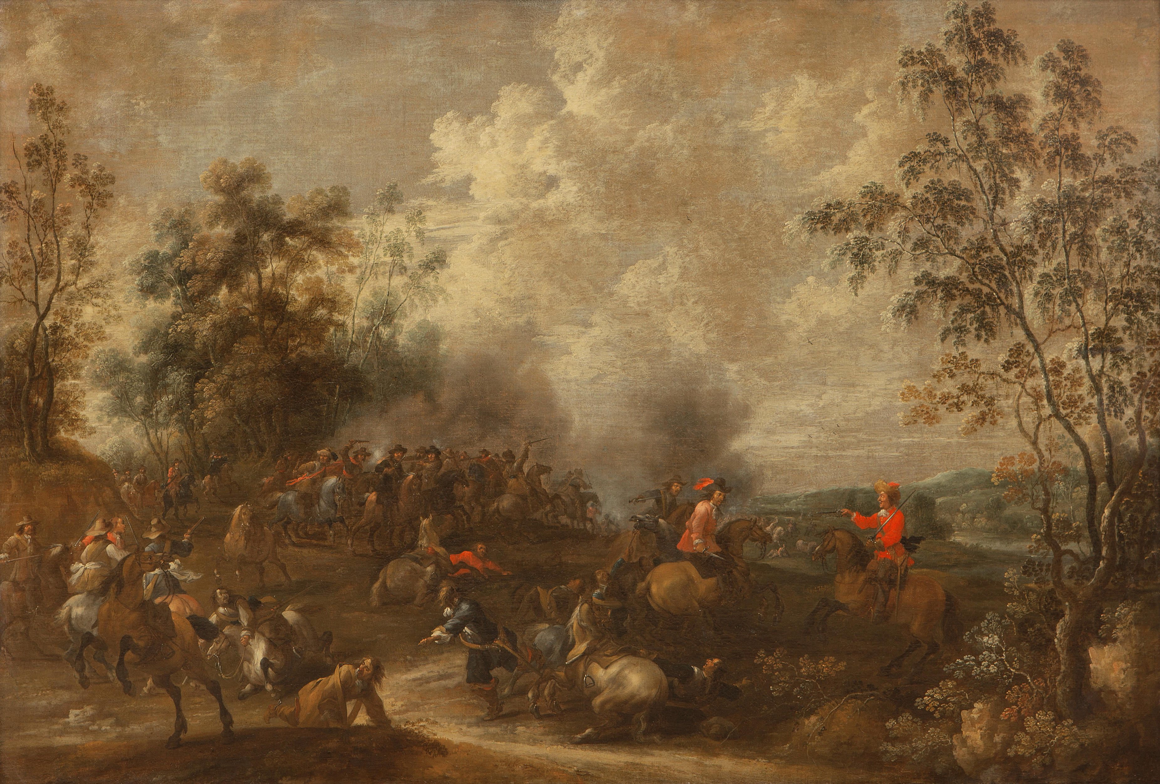 Appraisal: ATTRIBUTED TO PIETER MEULENER ANTWERP - A cavalry skirmish before