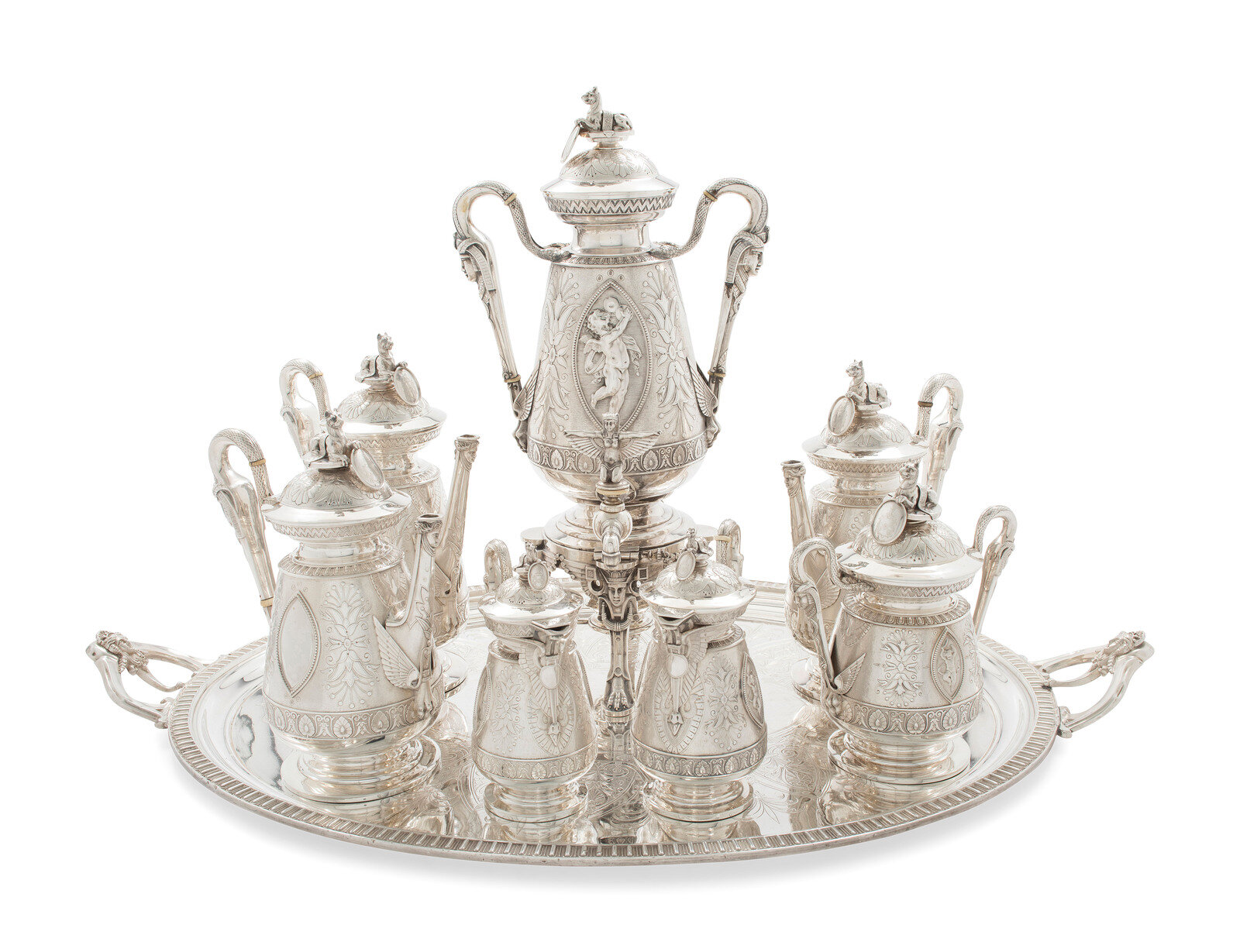 Appraisal: An American Aesthetic Movement Six-Piece Coin Silver Tea and Coffee