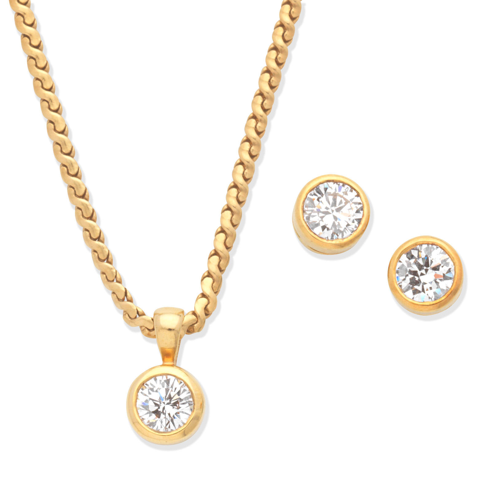 Appraisal: DIAMOND NECKLACE PENDANT AND EARRING SUITE CIRCA The brilliant-cut diamond