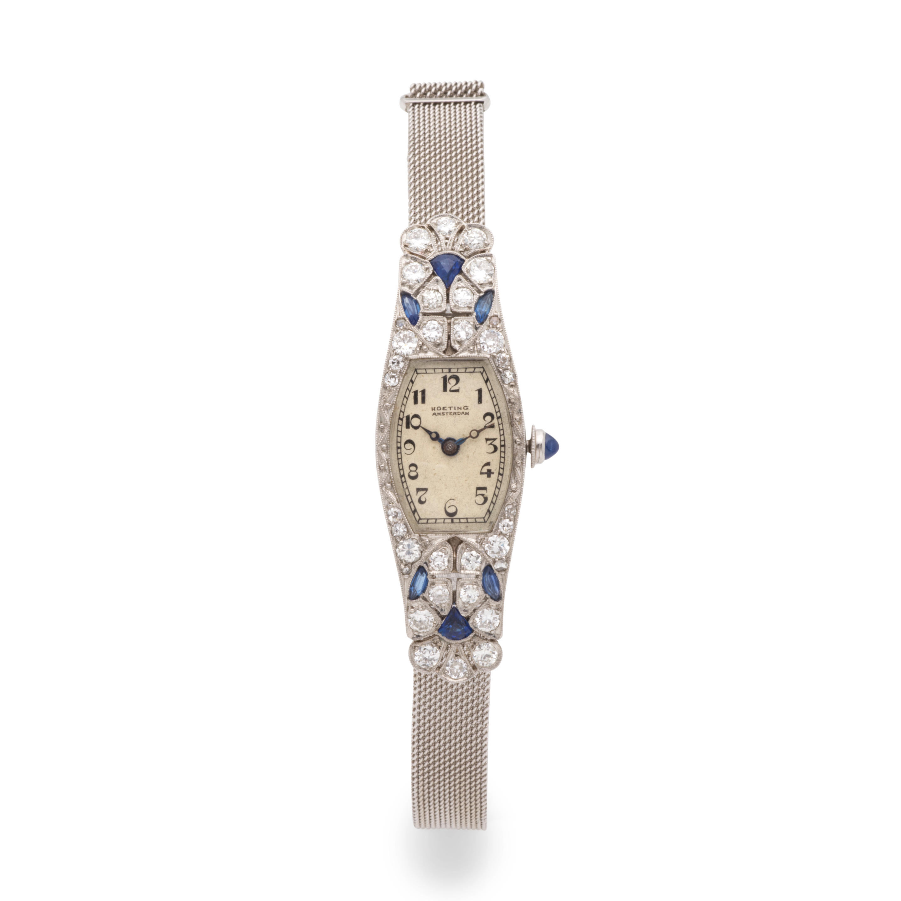 Appraisal: HOETING AMSTERDAM LADY'S SAPPHIRE AND DIAMOND BRACELET COCKTAIL WATCH HOETING