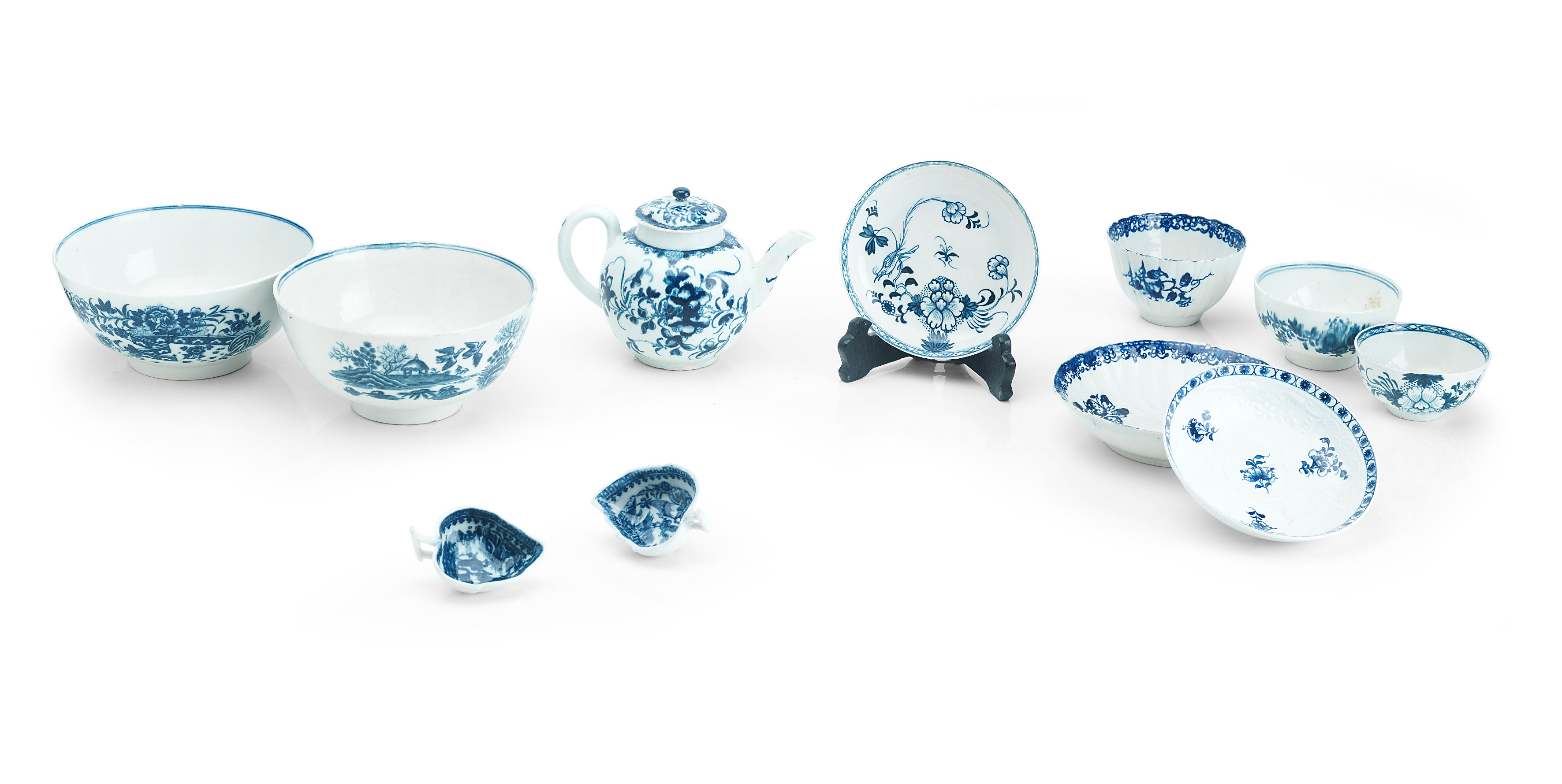 Appraisal: COLLECTION OF ENGLISH BLUE AND WHITE PORCELAIN Comprising a small