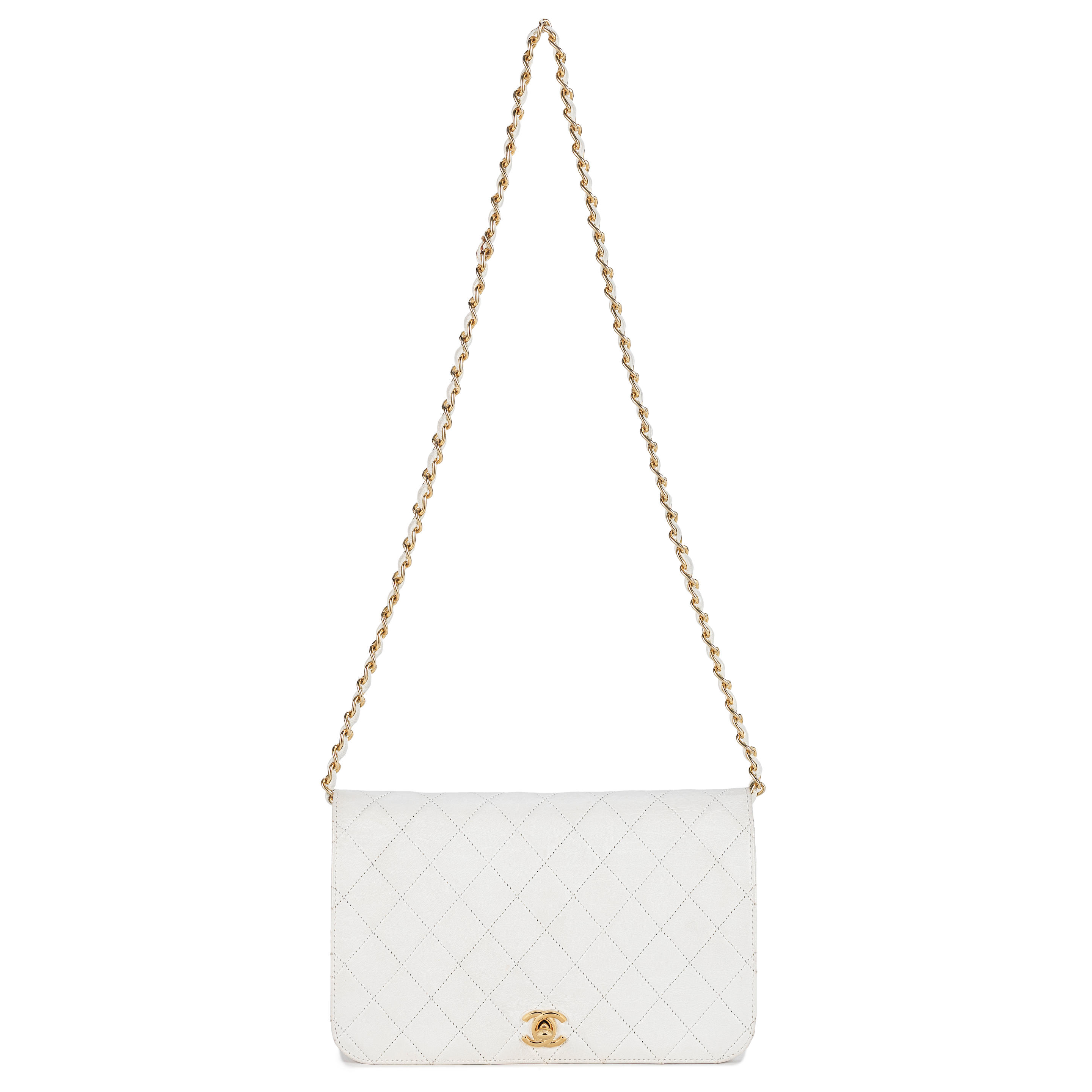 Appraisal: CHANEL A WHITE LEATHER FULL FLAP SHOULDER BAG - Quilted