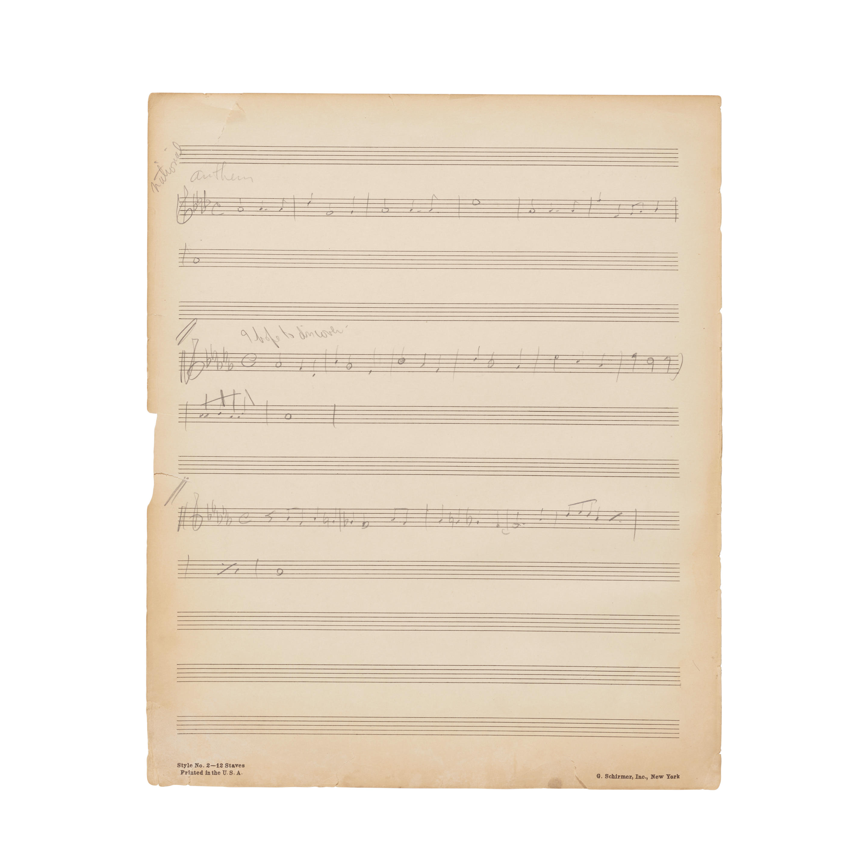 Appraisal: GERSHWIN WORKING MUSICAL MANUSCRIPT PAGE FROM OF THEE I SING