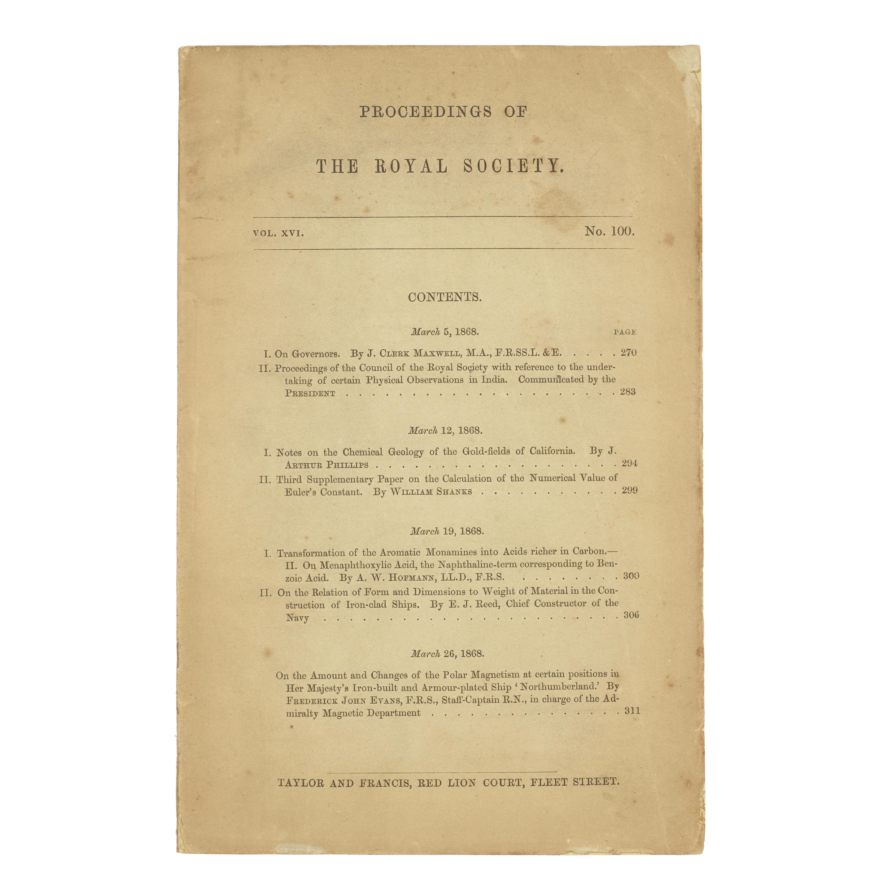 Appraisal: JAMES CLERK MAXWELL EXPLORES FEEDBACK MECHANISMS On Governors In Proceedings