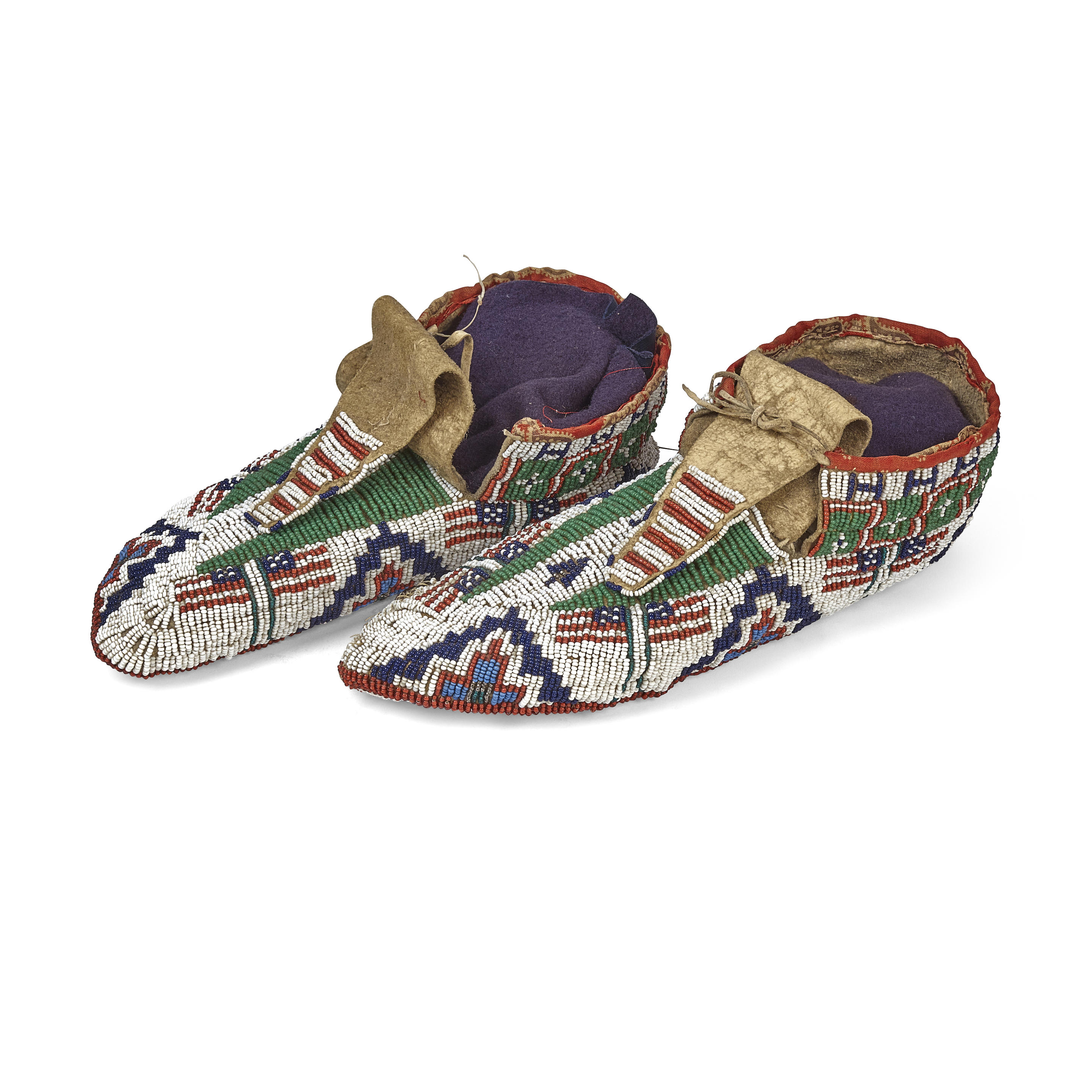 Appraisal: A PAIR OF LAKOTA SIOUX FULLY BEADED PICTORIAL MOCCASINS Of