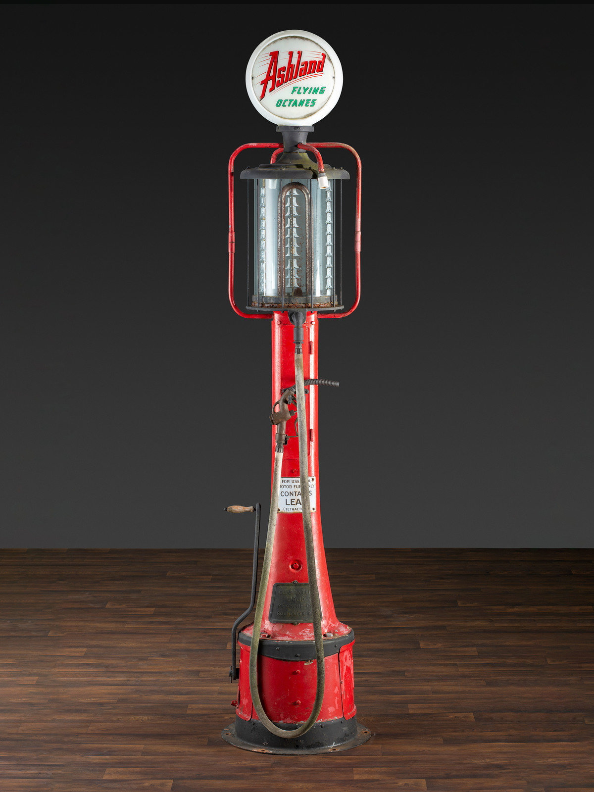 Appraisal: An American Painted Metal Gravity Gas Pump Guarantee Liquid Measure